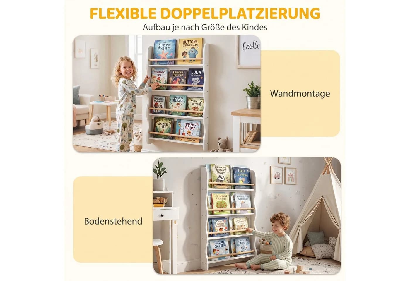 AIYAPLAY Kinderregal 4 Ebenen Weiß Kiefernholz Kippschutz - Bild 5