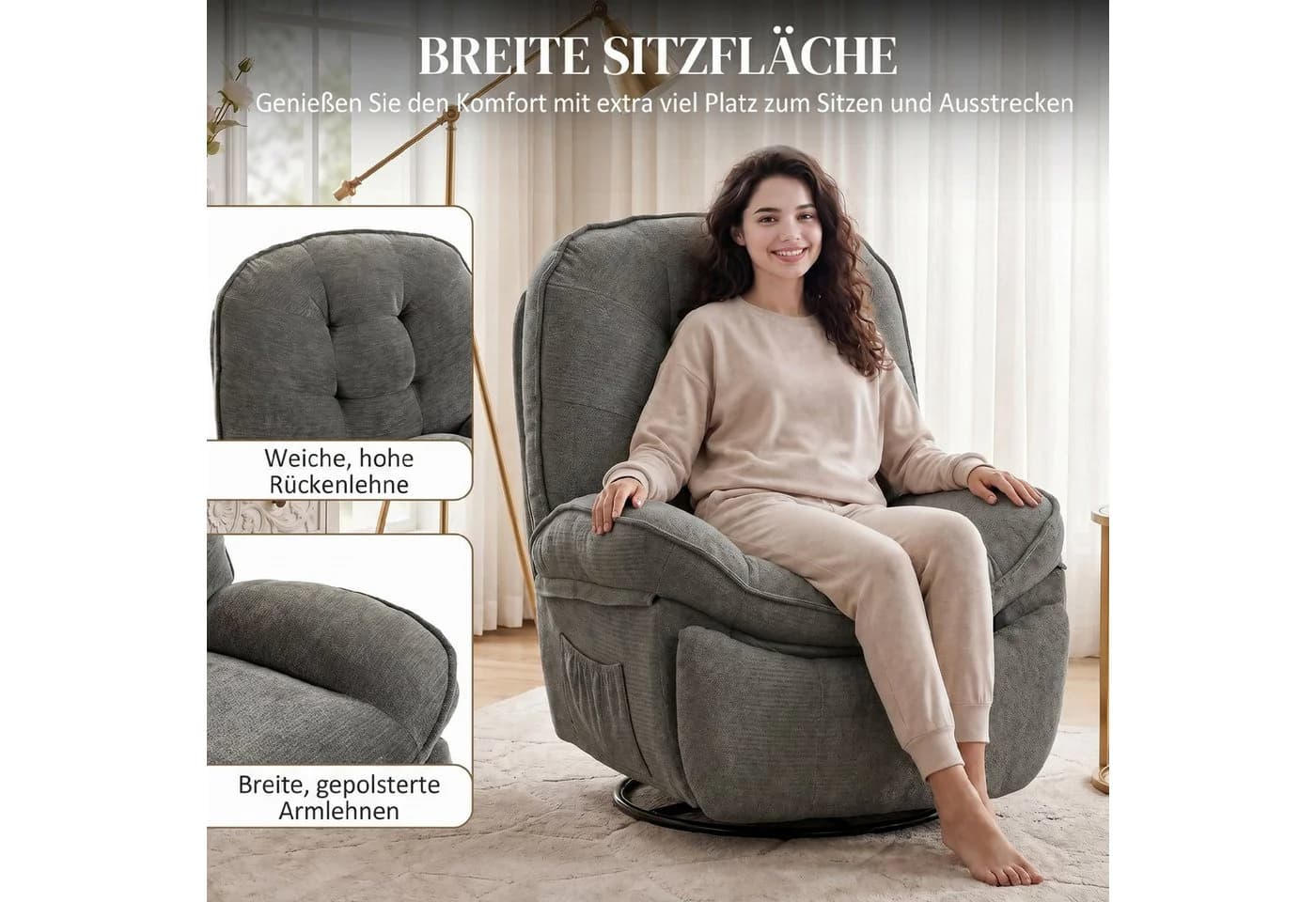 HOMCOM Relaxsessel Fernsehsessel mit Liege- & Wippfunktion Grau - Bild 5