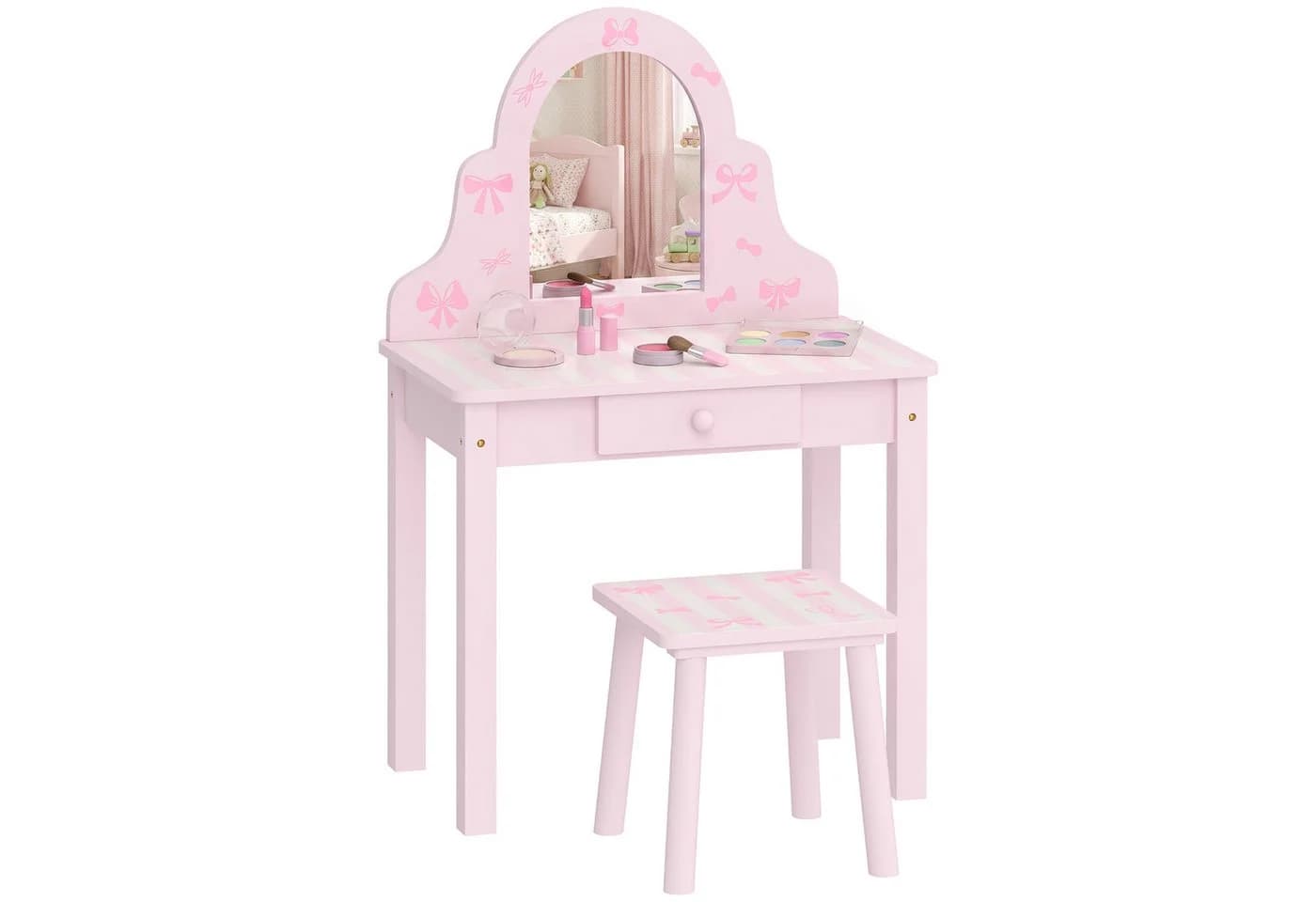 AIYAPLAY Kinderschminktisch 2-in-1 mit Hocker Rosa - Bild 2