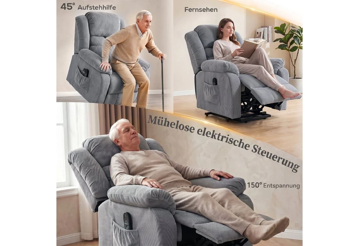 HOMCOM Elektrischer Relaxsessel mit Aufstehhilfe, Massage & Lendenwärme Grau - Bild 4