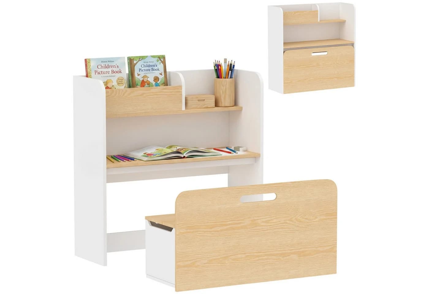 AIYAPLAY Kindersitzgruppe 5-in-1 mit Stauraum und Bücherregal Weiß - Bild 2