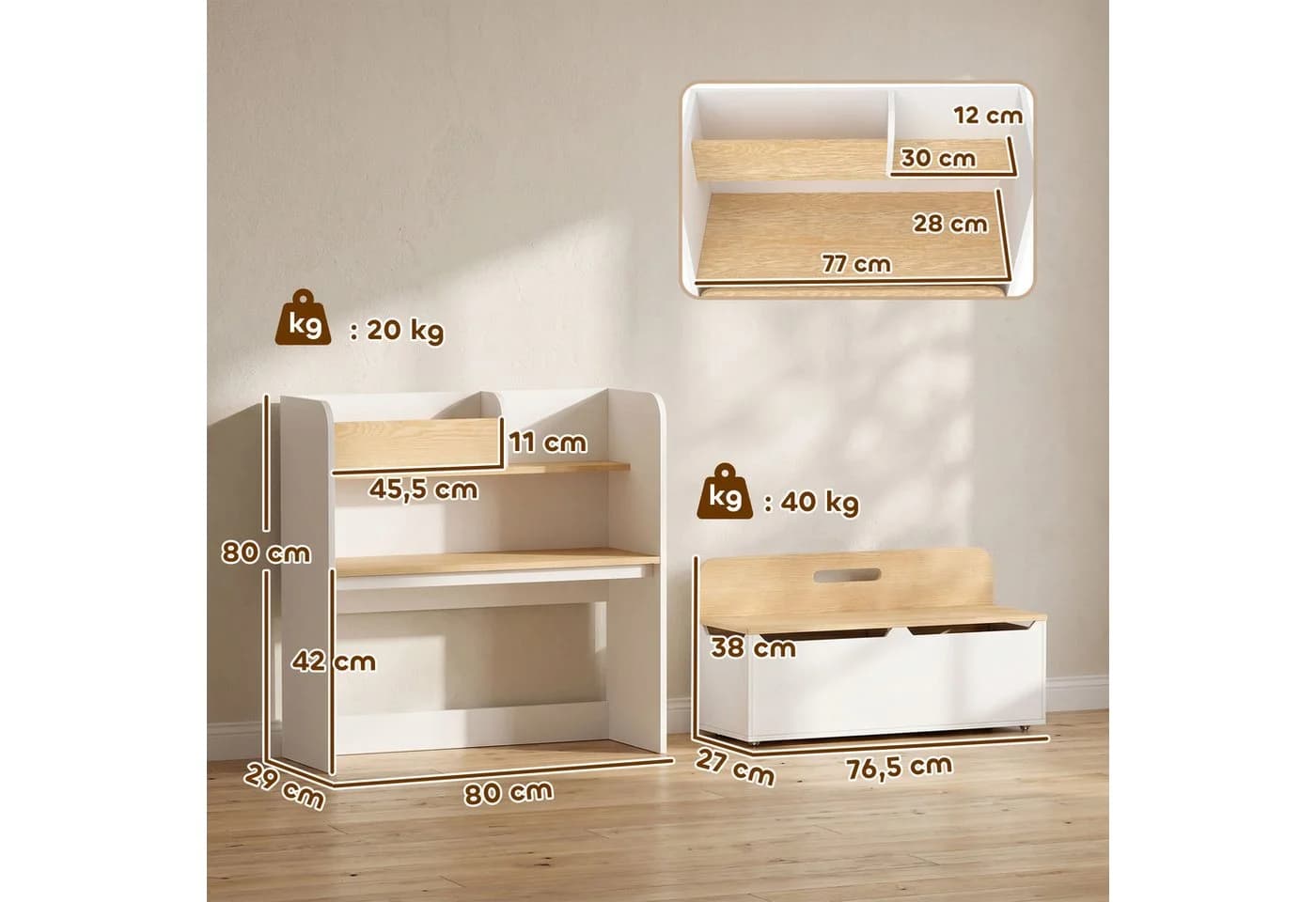 AIYAPLAY Kindersitzgruppe 5-in-1 mit Stauraum und Bücherregal Weiß - Bild 3