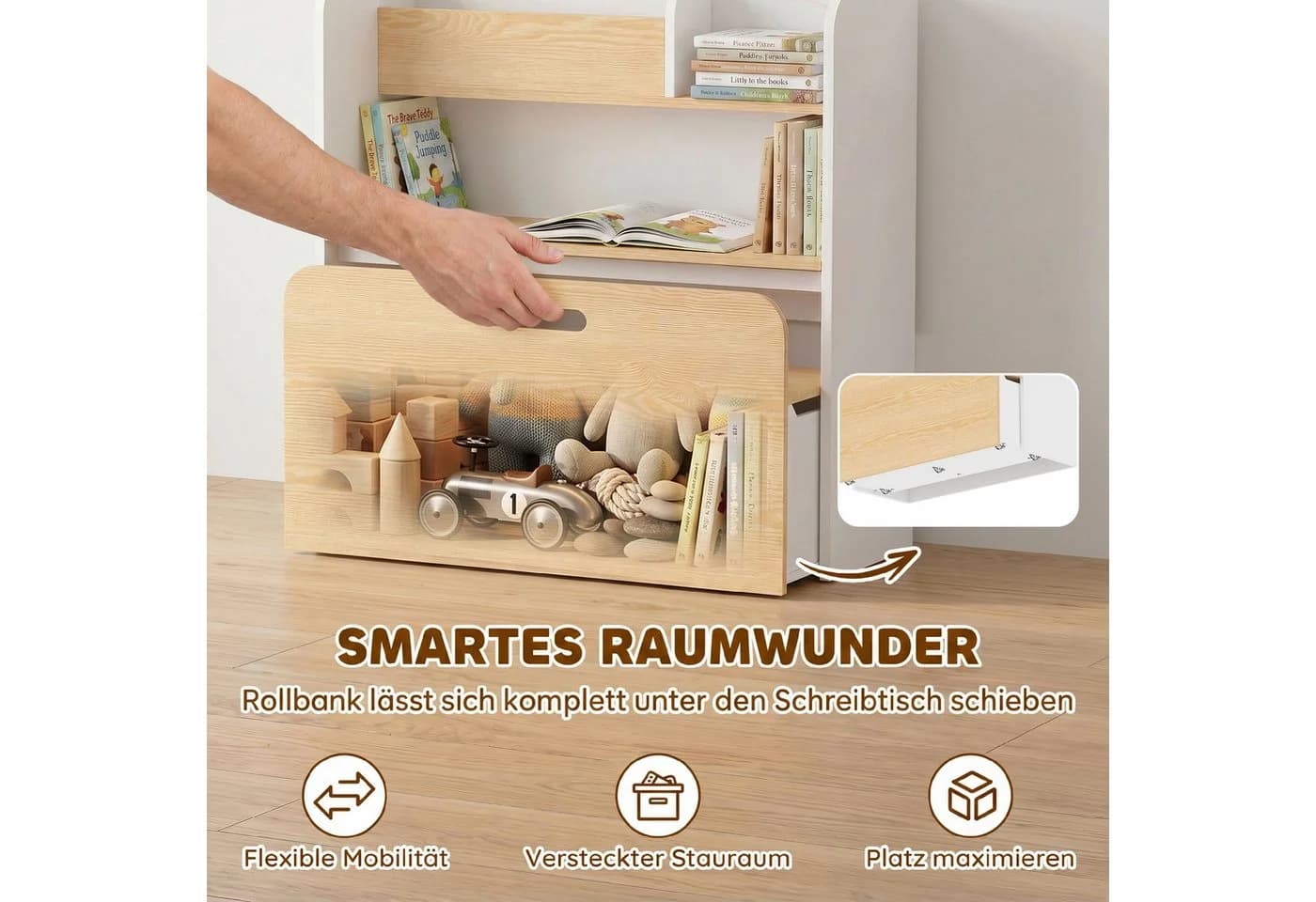 AIYAPLAY Kindersitzgruppe 5-in-1 mit Stauraum und Bücherregal Weiß - Bild 5