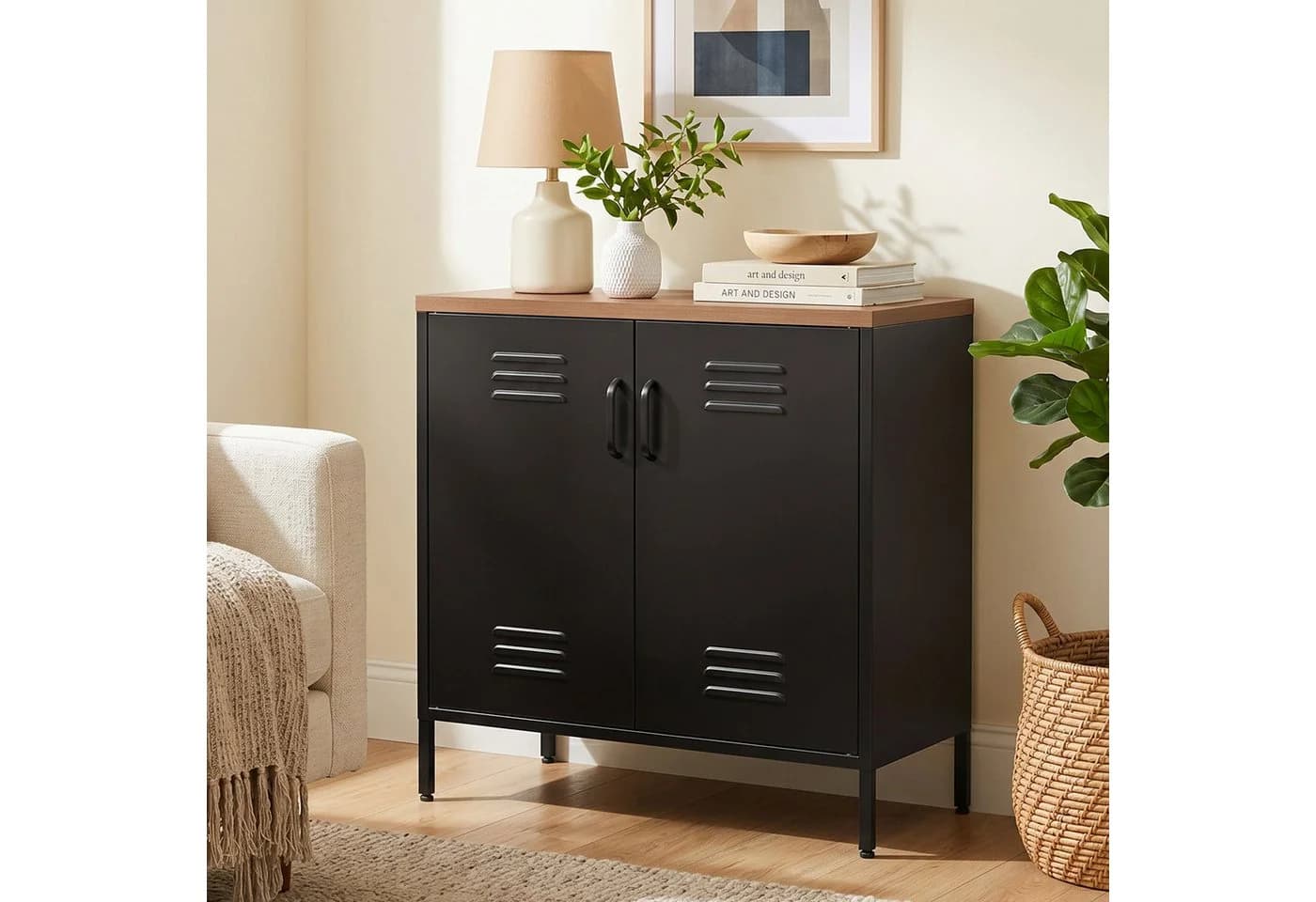 HOMCOM Sideboard Industrieller Aktenschrank mit 2 Türen Schwarz/Braun - Bild 2