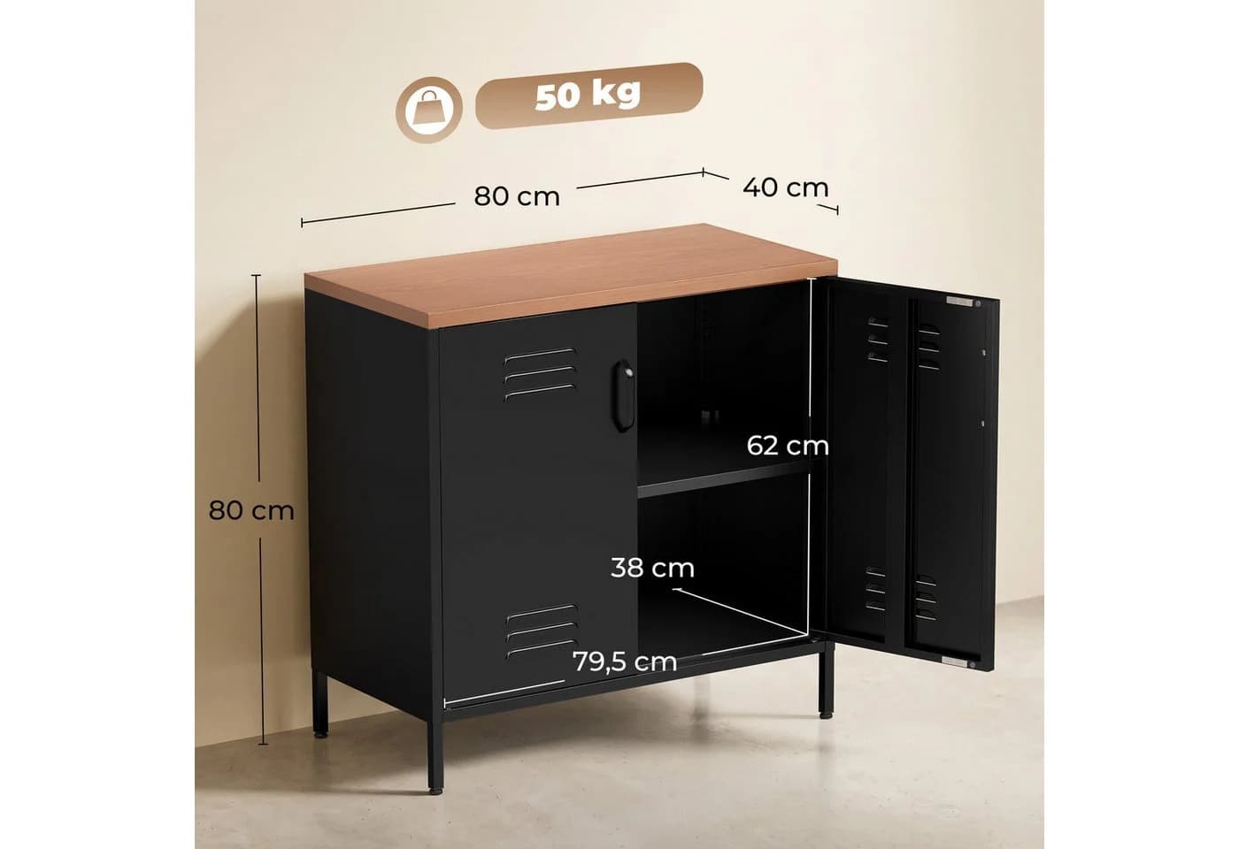 HOMCOM Sideboard Industrieller Aktenschrank mit 2 Türen Schwarz/Braun - Bild 3