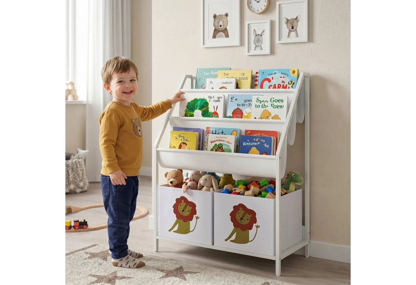 AIYAPLAY Kinderregal Bücherregal mit 2 offenen Fächern 3 Hängeregalen Weiß