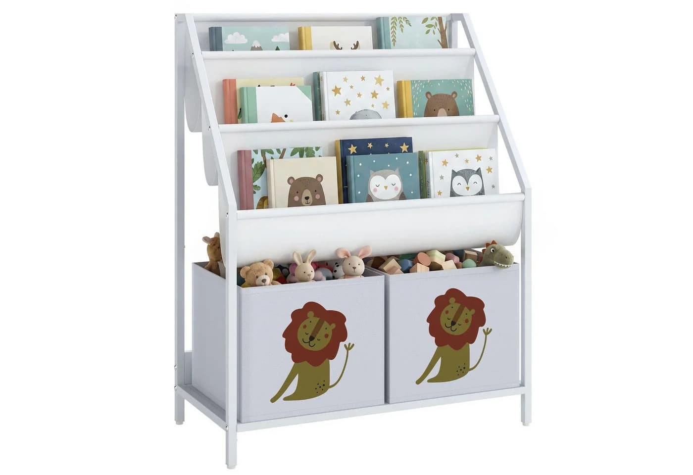 AIYAPLAY Kinderregal Bücherregal mit 2 offenen Fächern 3 Hängeregalen Weiß - Bild 2