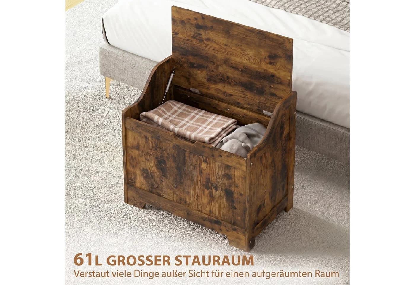 HOMCOM Aufbewahrungstruhe mit Deckel 61L Stauraum Rustikal-Braun - Bild 4