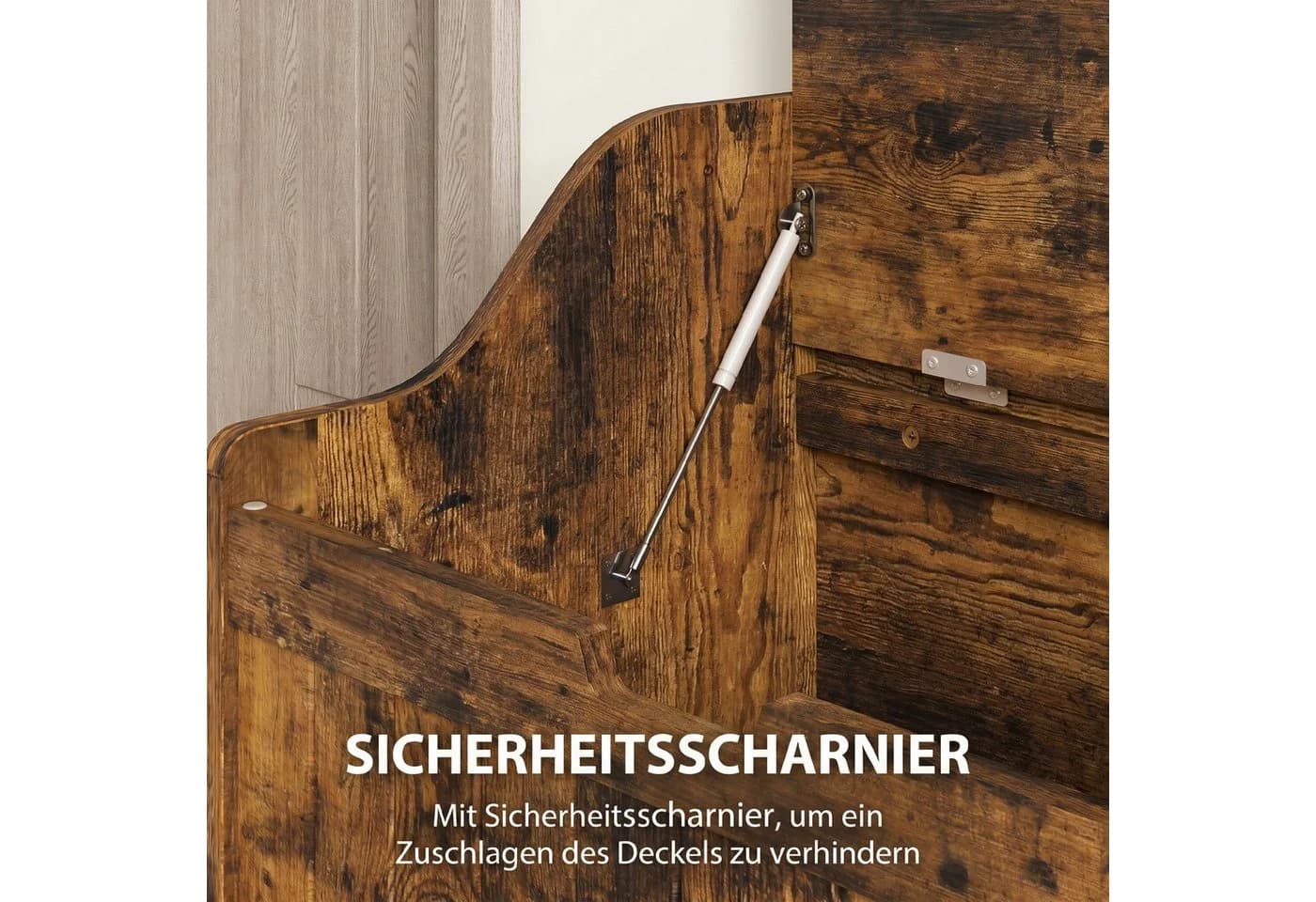 HOMCOM Aufbewahrungstruhe mit Deckel 61L Stauraum Rustikal-Braun - Bild 5