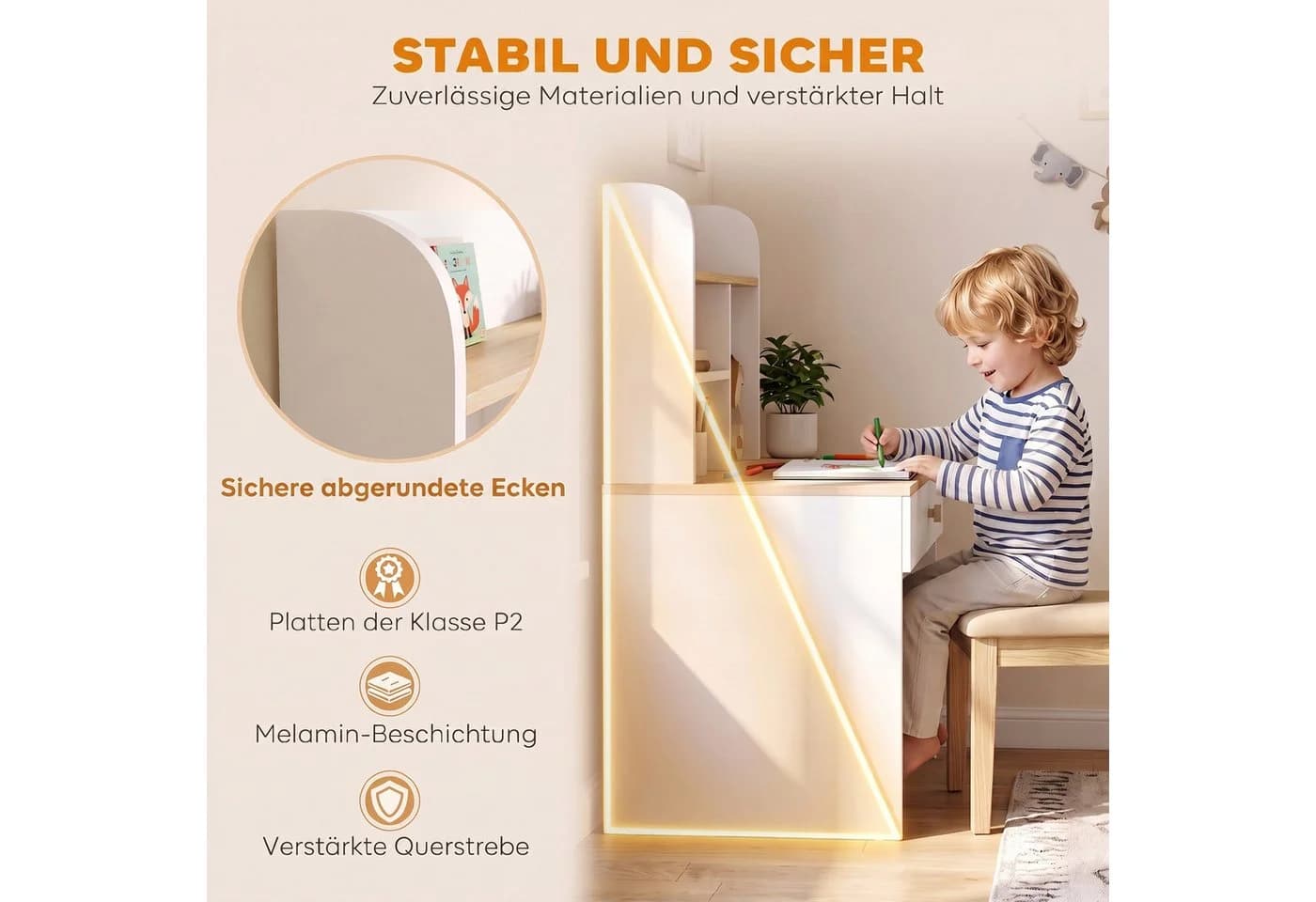 AIYAPLAY Kinderschreibtisch mit Regal und Schublade Weiß - Bild 4