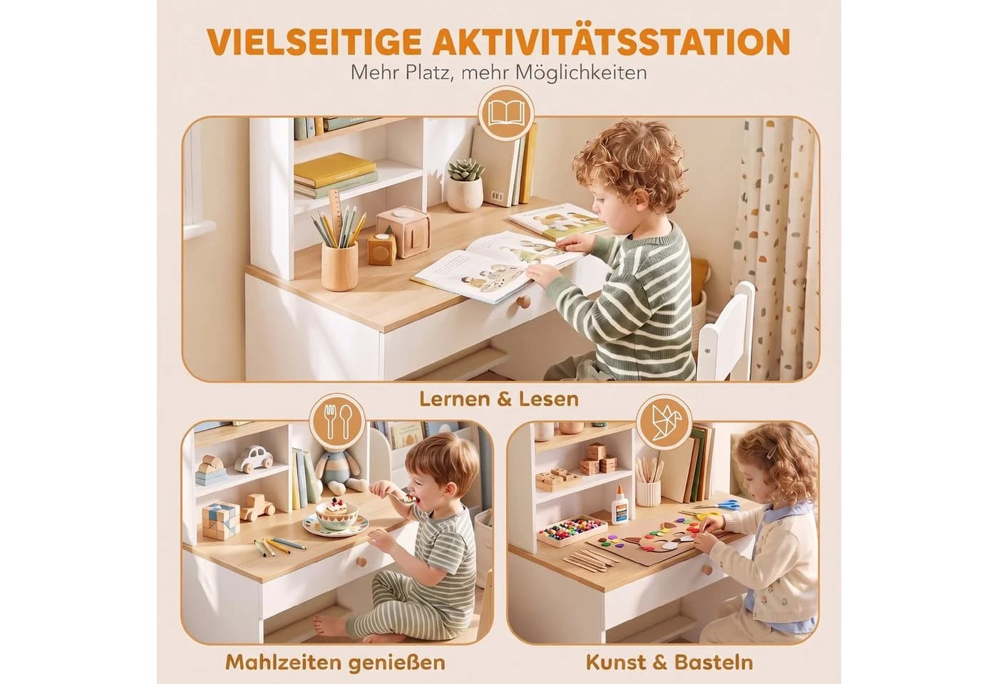 AIYAPLAY Kinderschreibtisch mit Regal und Schublade Weiß - Bild 5