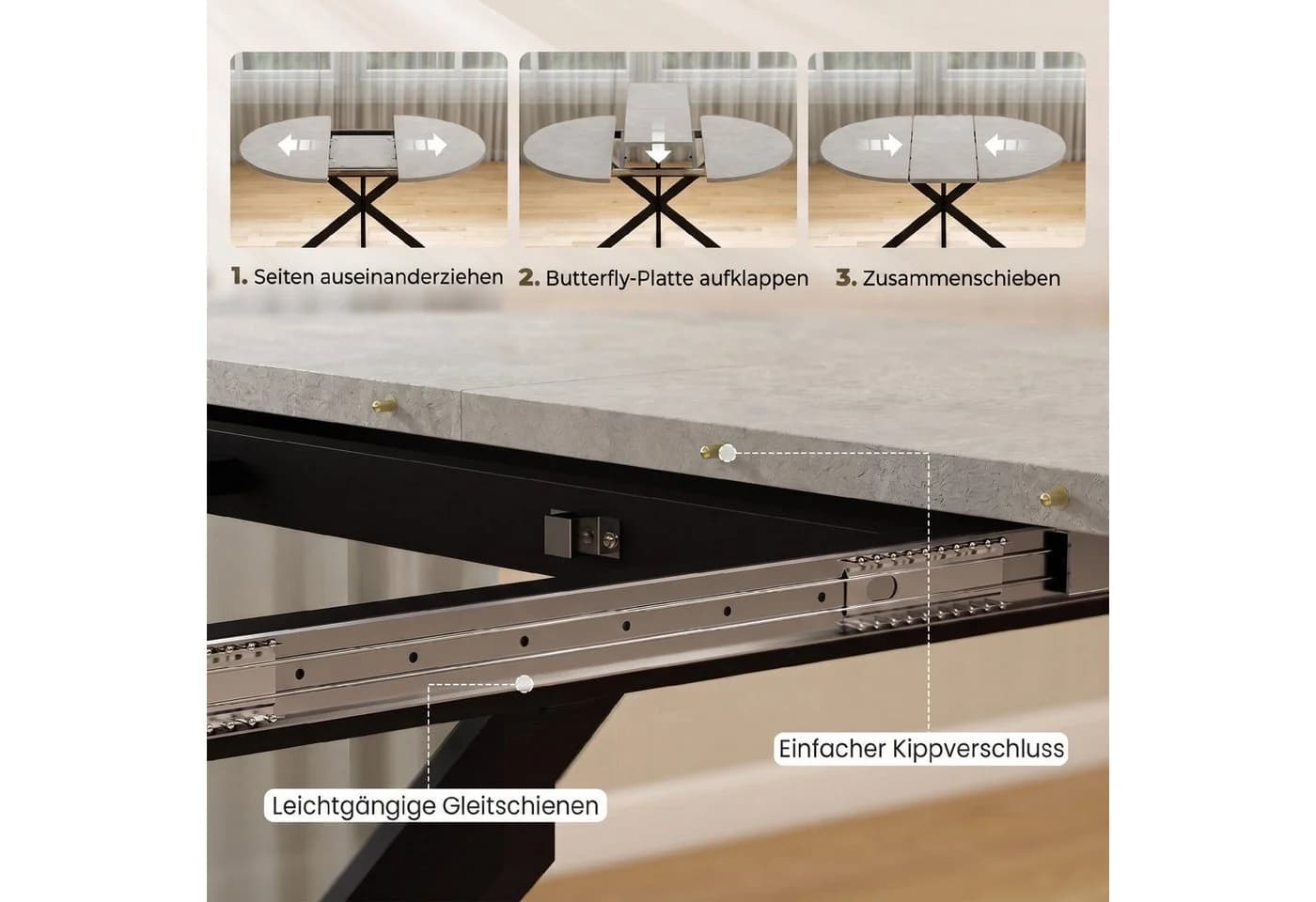 HOMCOM Ausziehbarer Esstisch Oval Grau Stahl - Bild 5