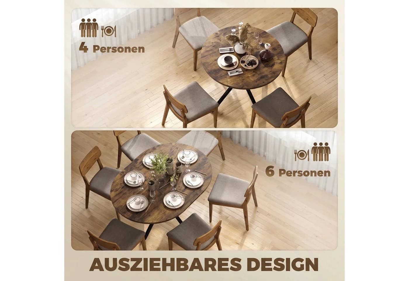 HOMCOM Ausziehbarer Esstisch Oval Braun Schwarz - Bild 4