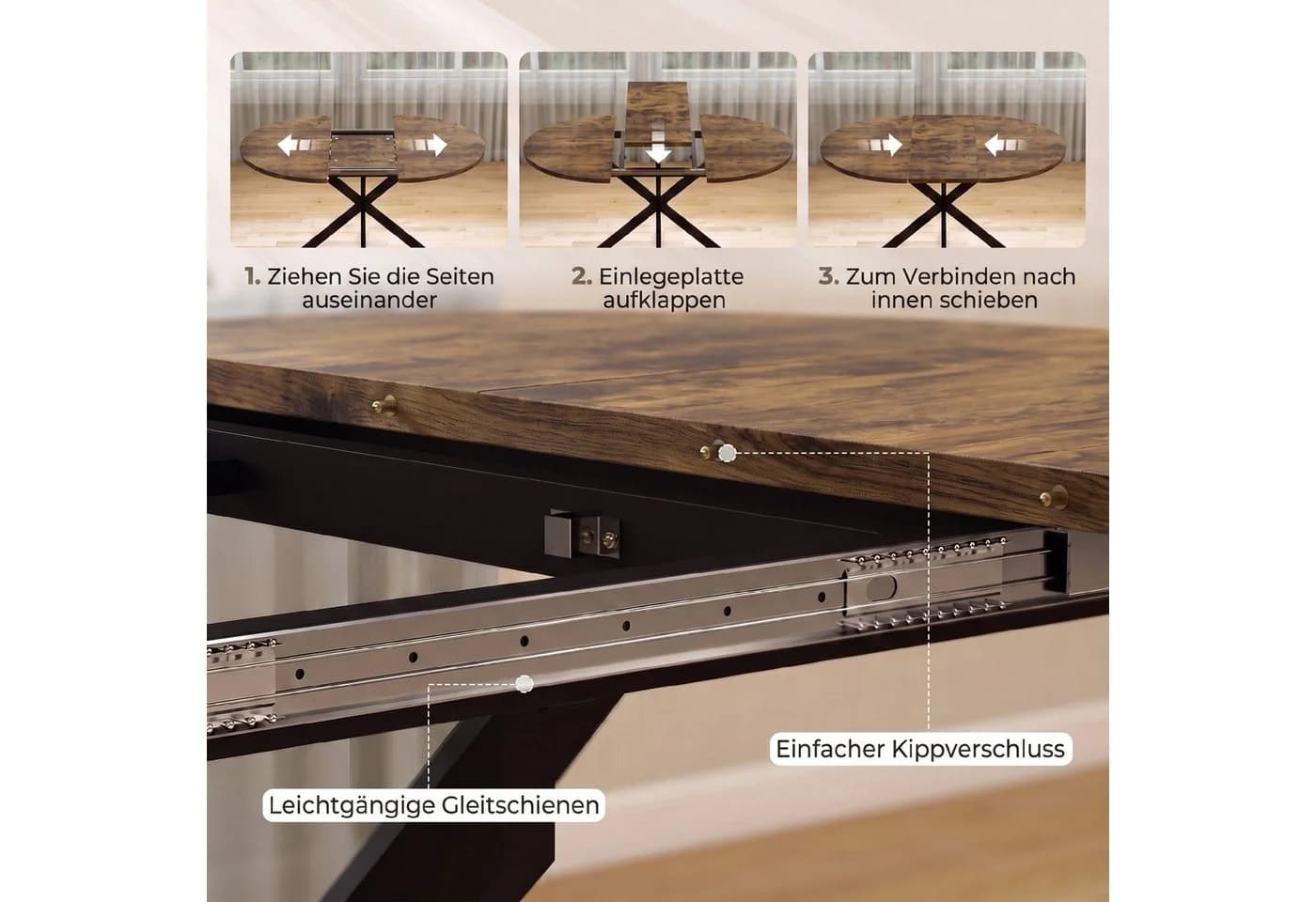 HOMCOM Ausziehbarer Esstisch Oval Braun Schwarz - Bild 5