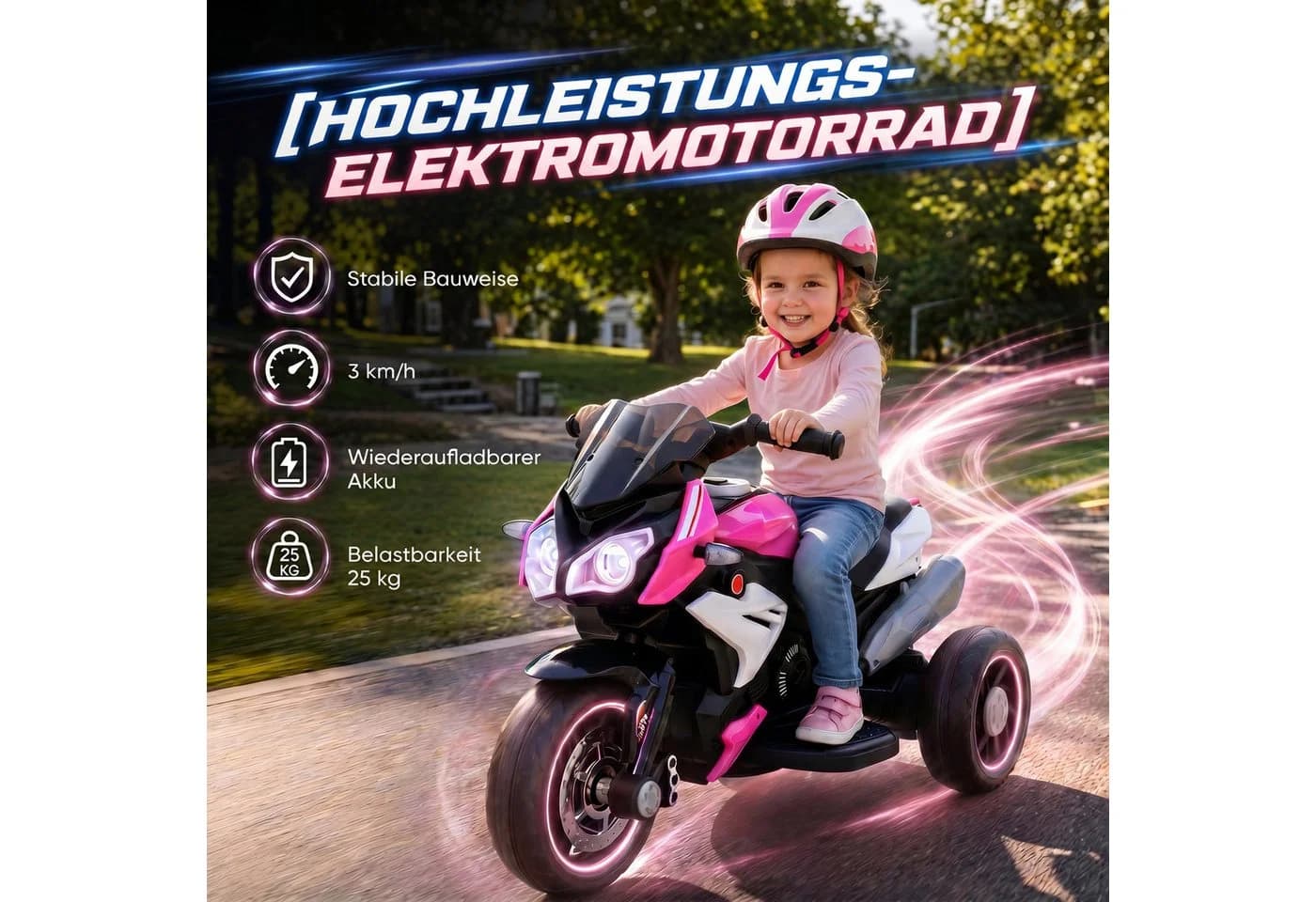 HOMCOM Elektro-Kindermotorrad Rosa/Weiß mit Musik & Licht - Bild 4