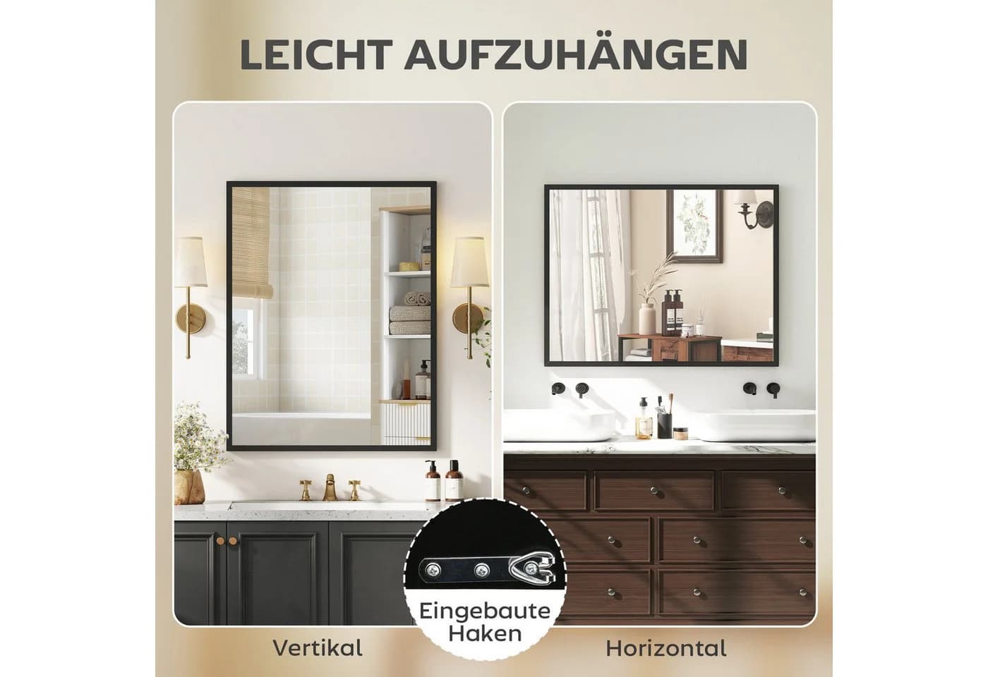 HOMCOM Wandspiegel Rechteckig Schwarz 70 x 90 cm - Bild 5