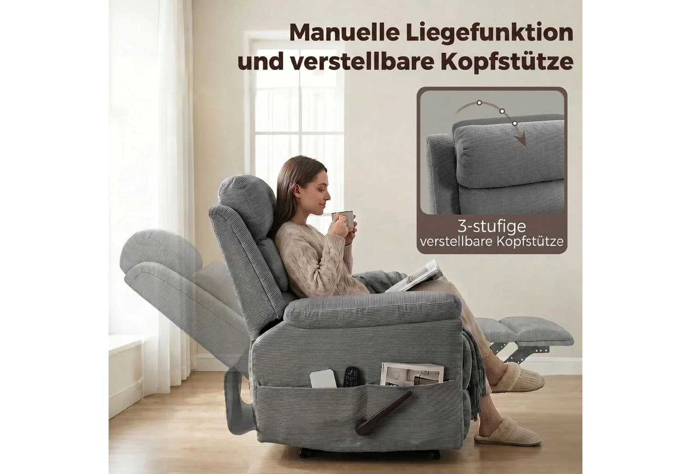 HOMCOM Massagesessel Grau mit Liegefunktion und Massage - Bild 5