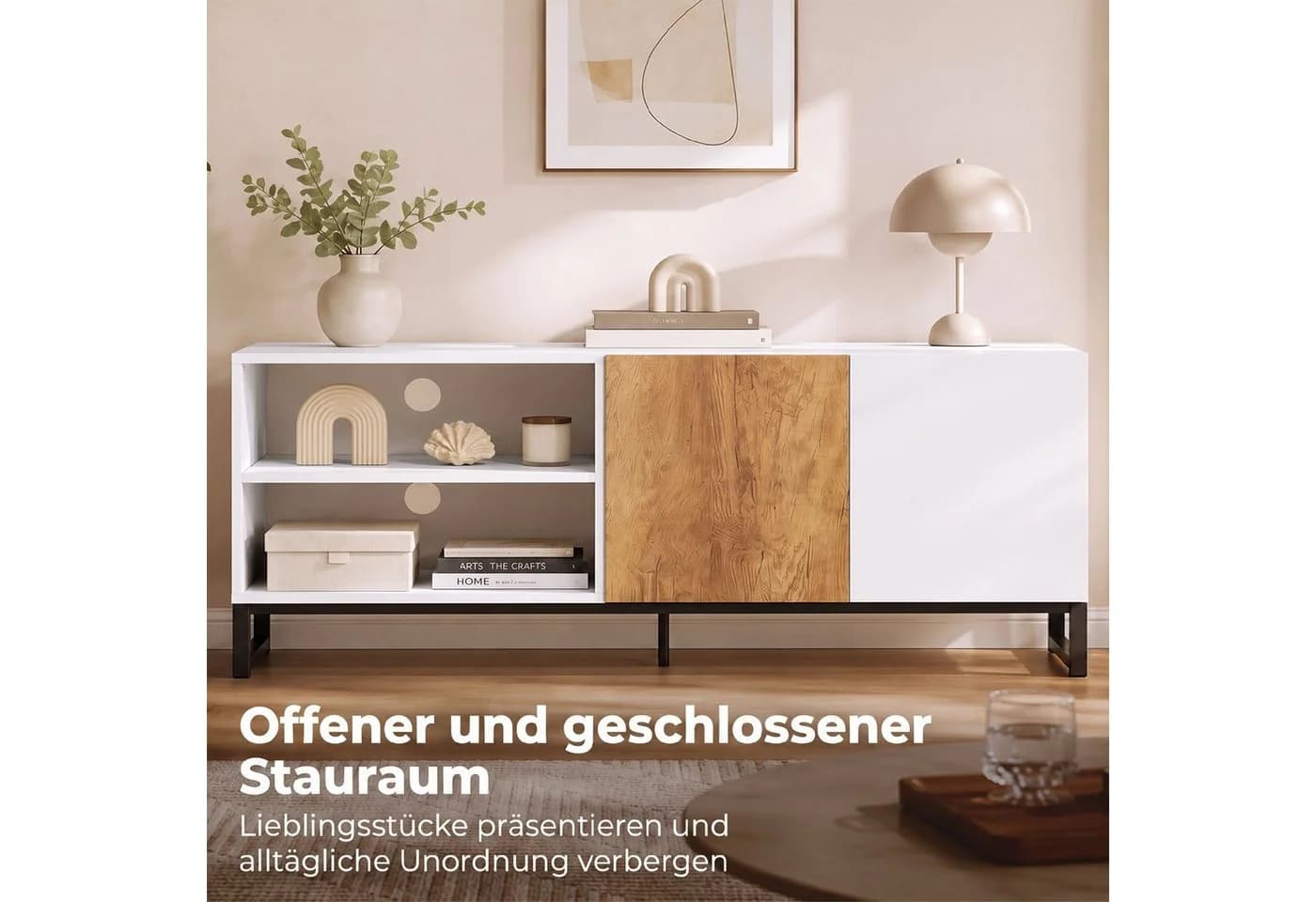 HOMCOM TV-Board Weiß Eiche Soft-Close-Tür Kabeldurchführung - Bild 4