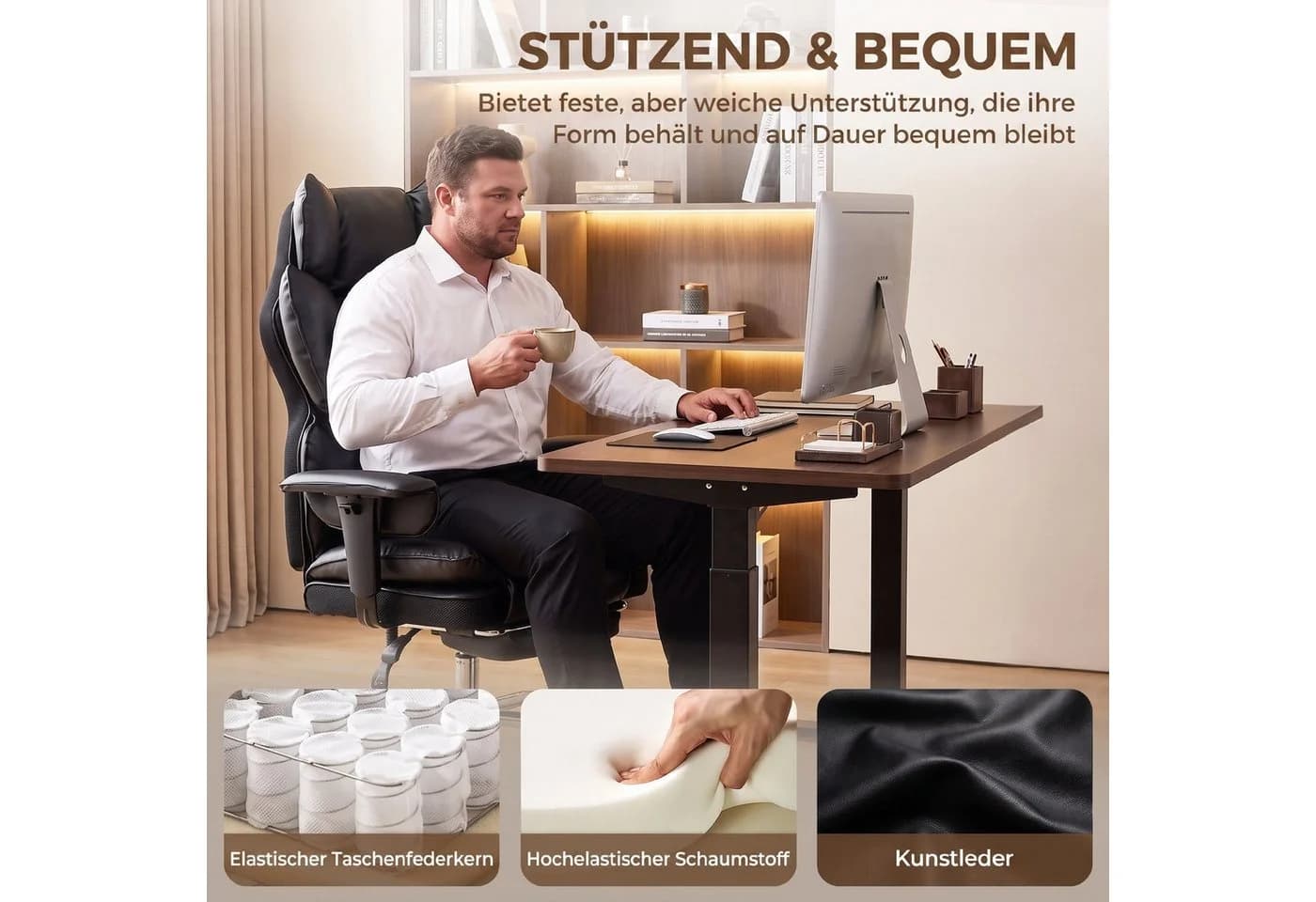 HOMCOM Bürostuhl Chefsessel Schwarz Silber 135° neigbar mit Fußstütze - Bild 4