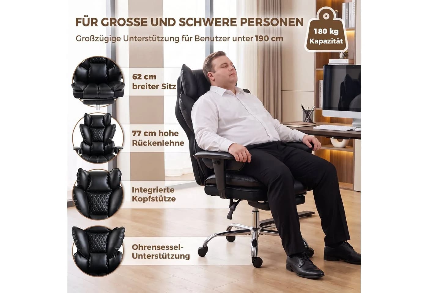 HOMCOM Bürostuhl Chefsessel Schwarz Silber 135° neigbar mit Fußstütze - Bild 5