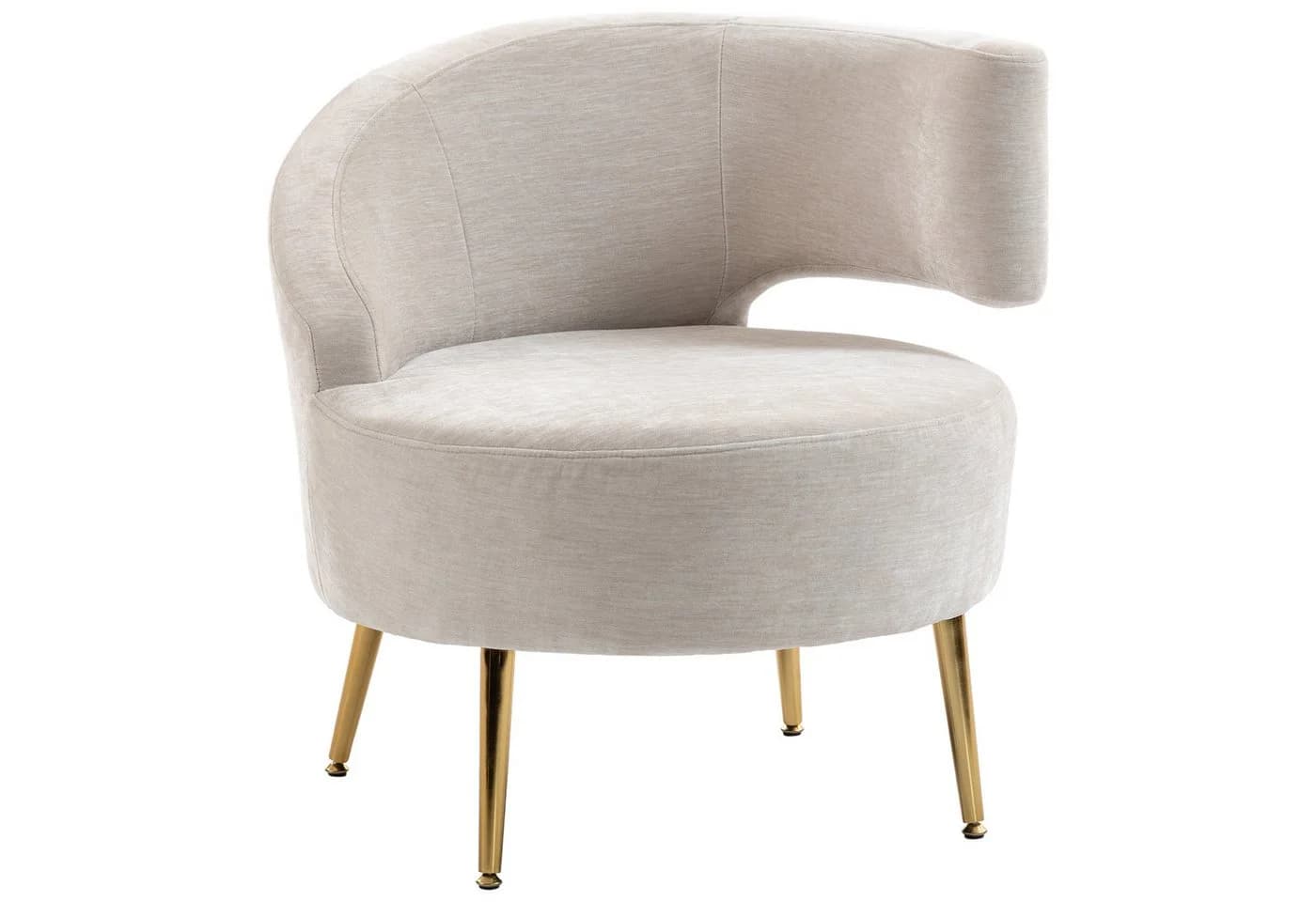 HOMCOM Relaxsessel Loungesessel Chenille-Optik Goldene Stahlbeine Cremeweiß