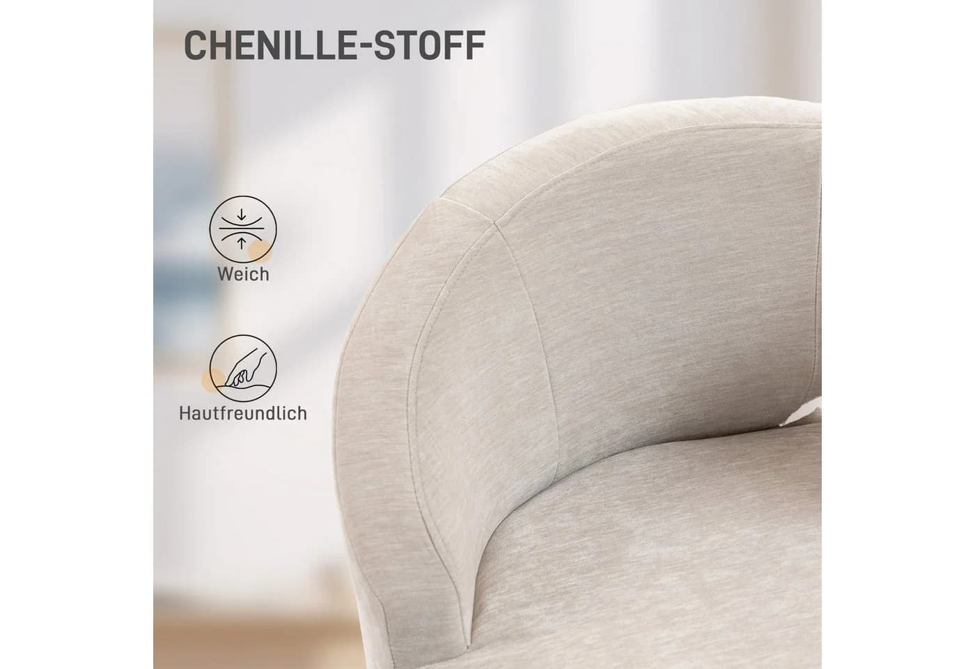 HOMCOM Relaxsessel Loungesessel Chenille-Optik Goldene Stahlbeine Cremeweiß - Bild 5