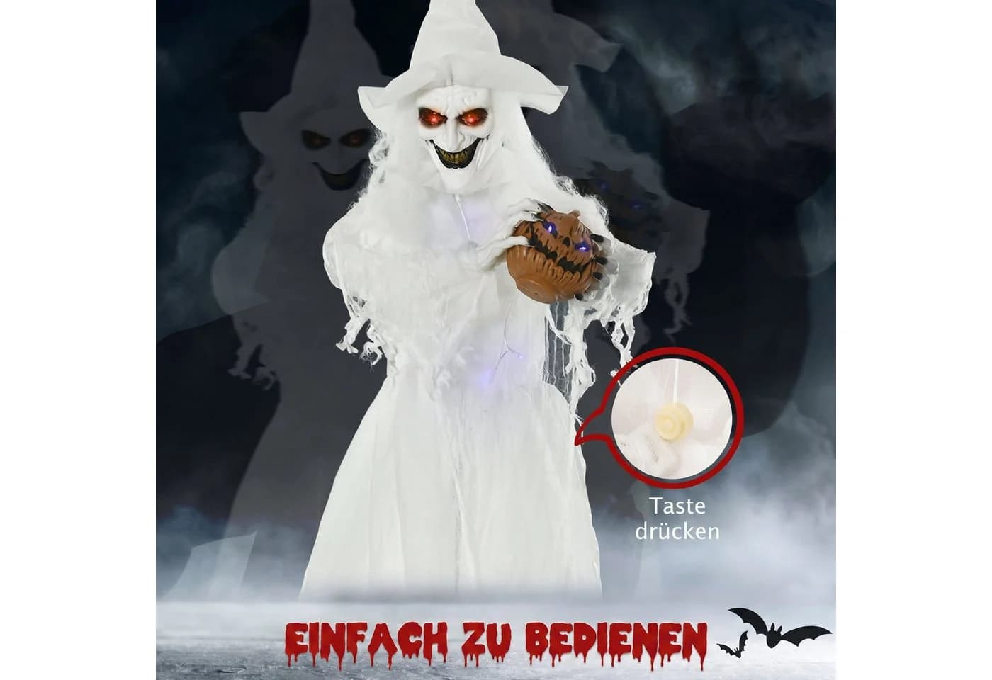 Outsunny Halloween Hexe Dekofigur mit leuchtenden Augen und Körperlicht - Bild 5