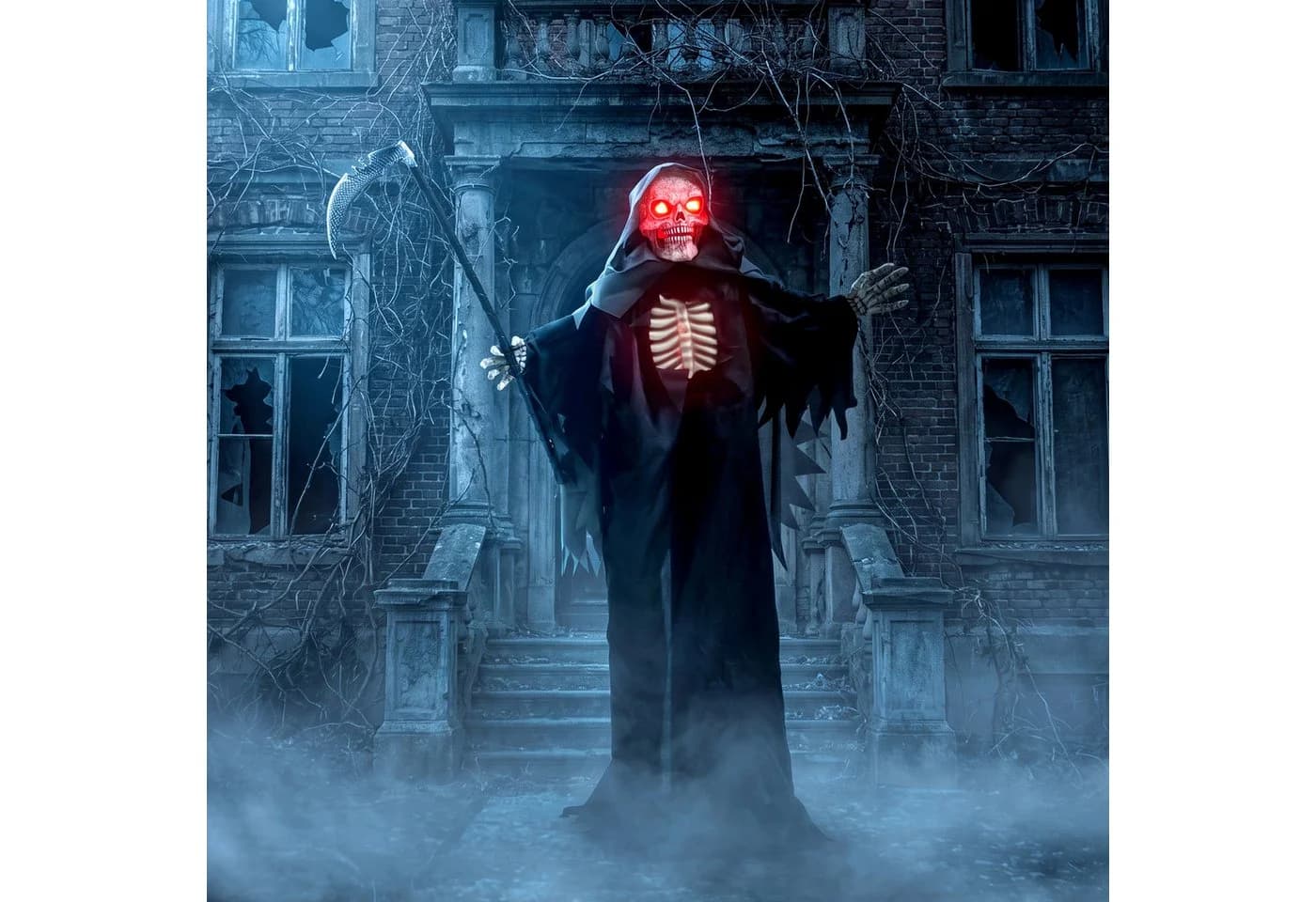 HOMCOM Animierte Halloween Sensenmann Deko Schwarz mit LEDs und Sound - Bild 2