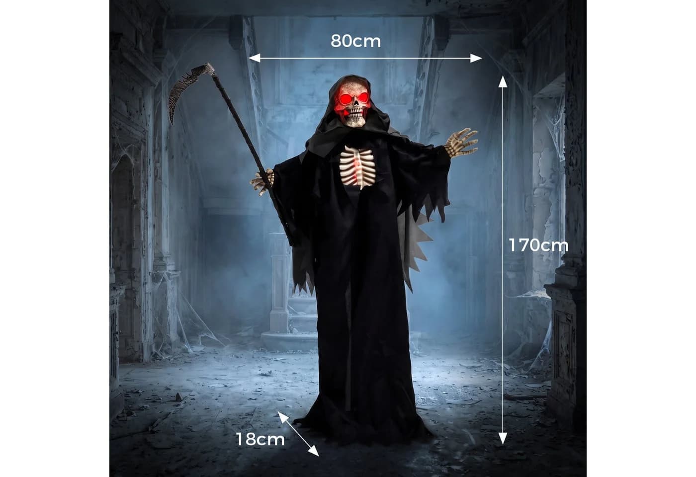 HOMCOM Animierte Halloween Sensenmann Deko Schwarz mit LEDs und Sound - Bild 3
