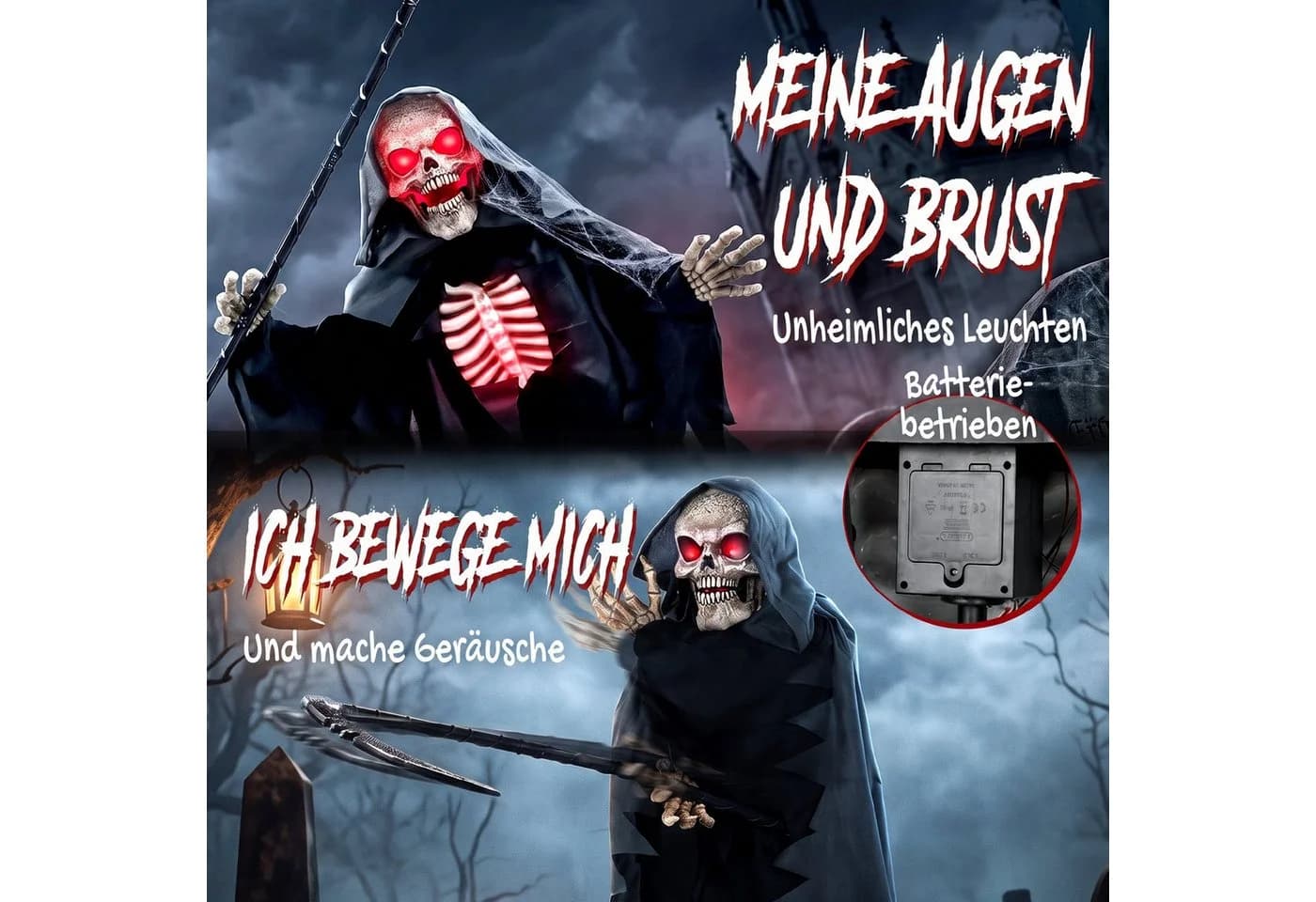 HOMCOM Animierte Halloween Sensenmann Deko Schwarz mit LEDs und Sound - Bild 4