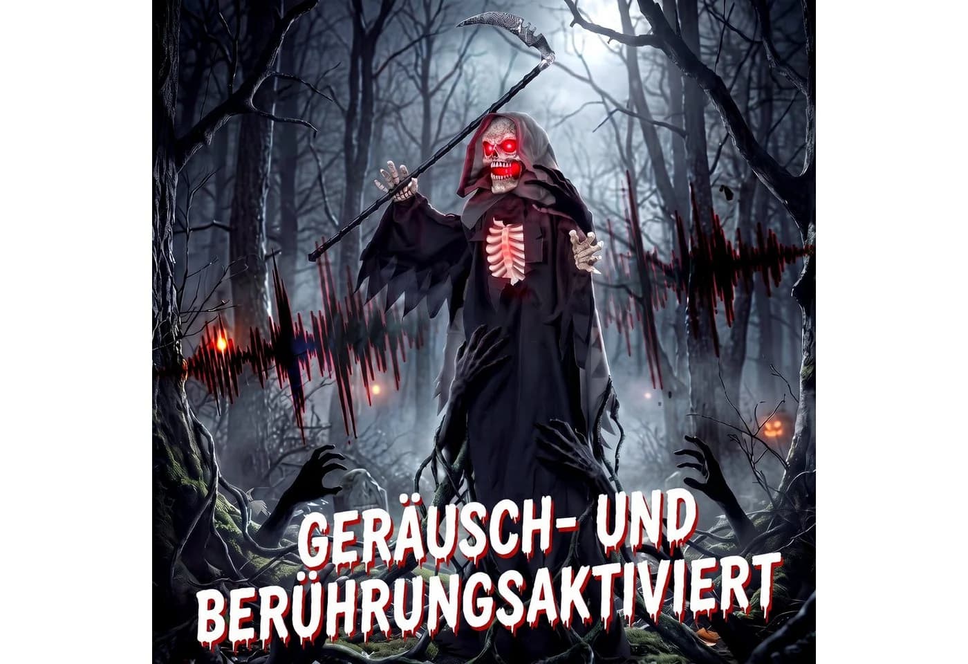 HOMCOM Animierte Halloween Sensenmann Deko Schwarz mit LEDs und Sound - Bild 5