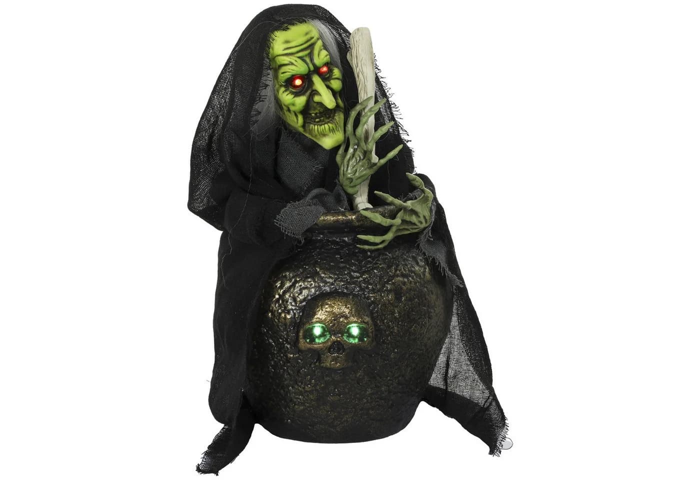 HOMCOM Animierte Halloween-Tischhexe Schwarz/Gold Kupfer mit LEDs