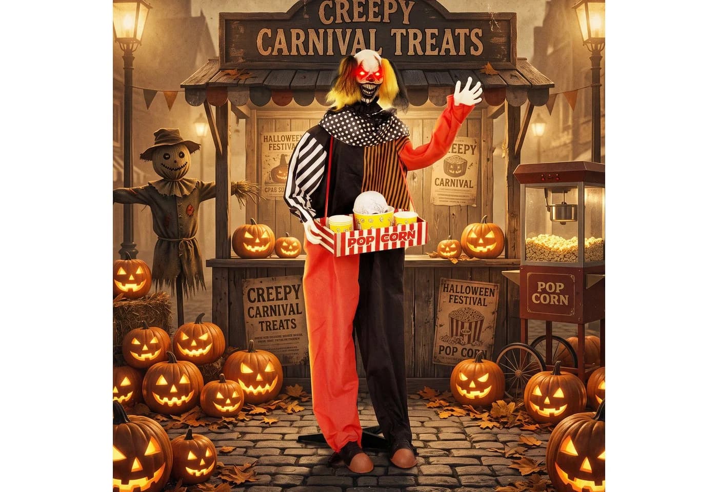 HOMCOM Animierter Halloween-Popcorn-Clown mit LED-Augen und Soundeffekten - Bild 2