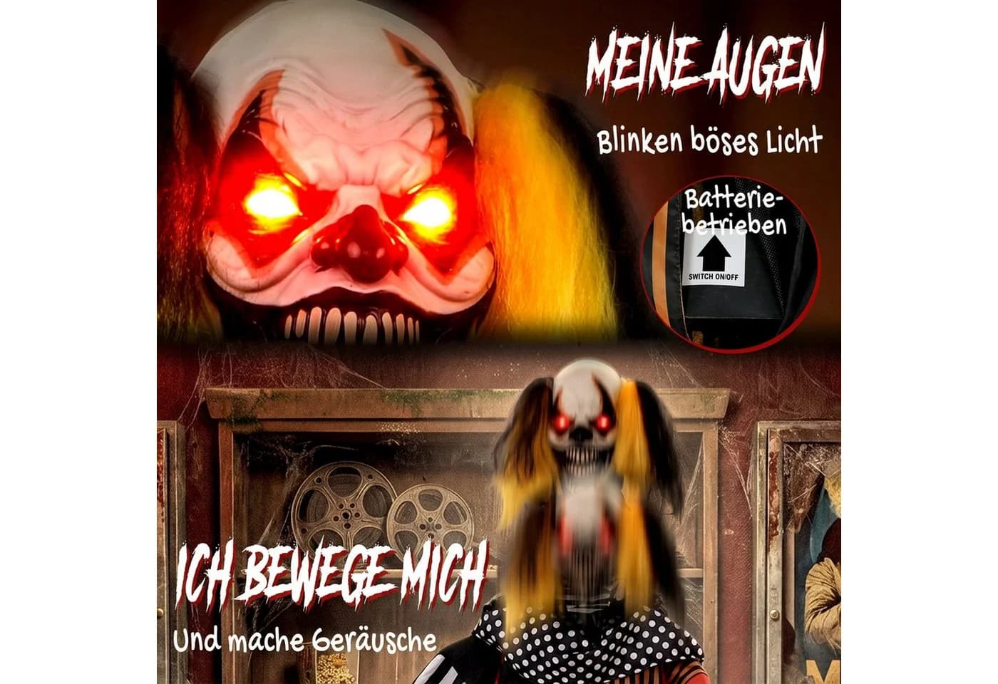 HOMCOM Animierter Halloween-Popcorn-Clown mit LED-Augen und Soundeffekten - Bild 4