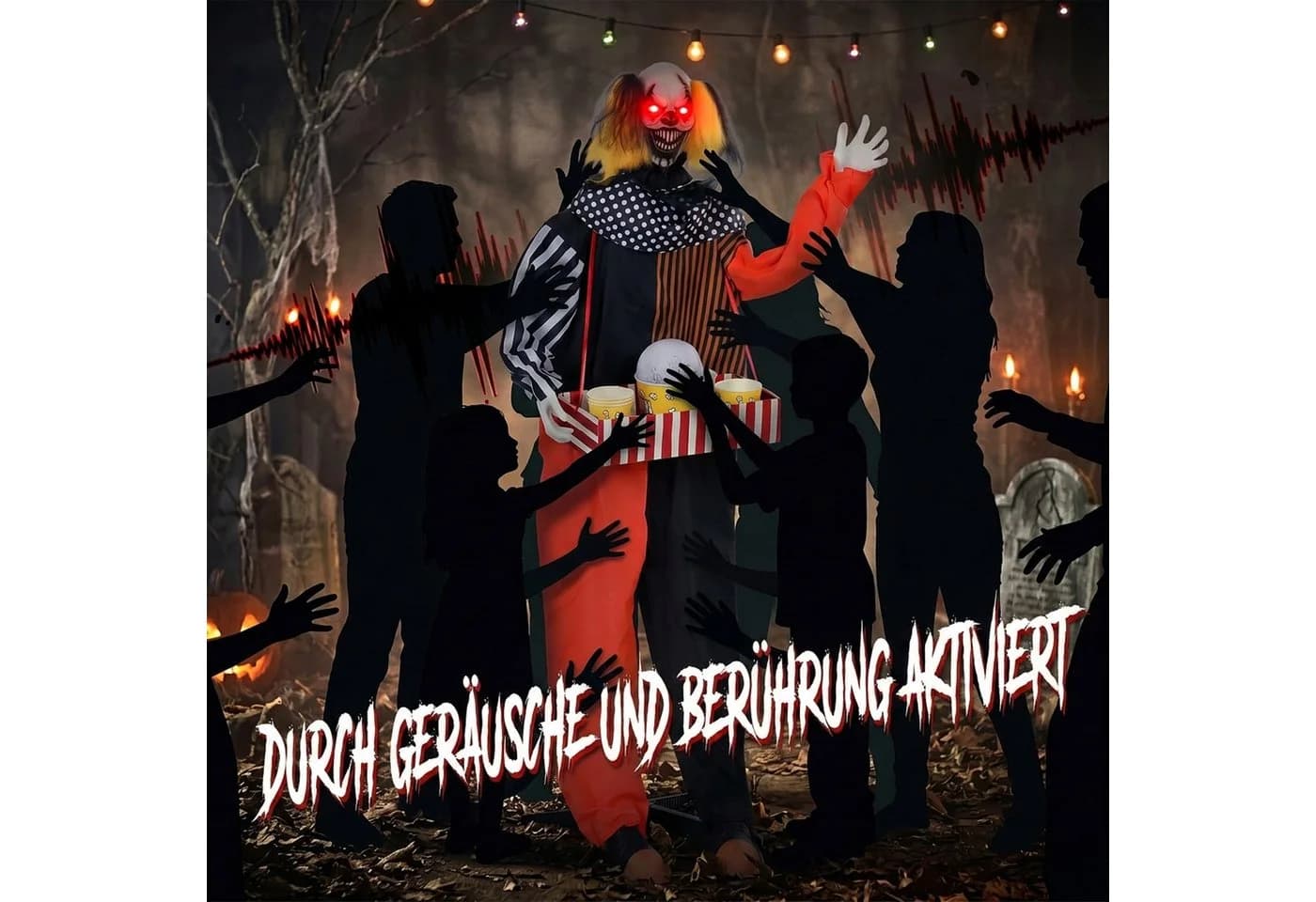 HOMCOM Animierter Halloween-Popcorn-Clown mit LED-Augen und Soundeffekten - Bild 5