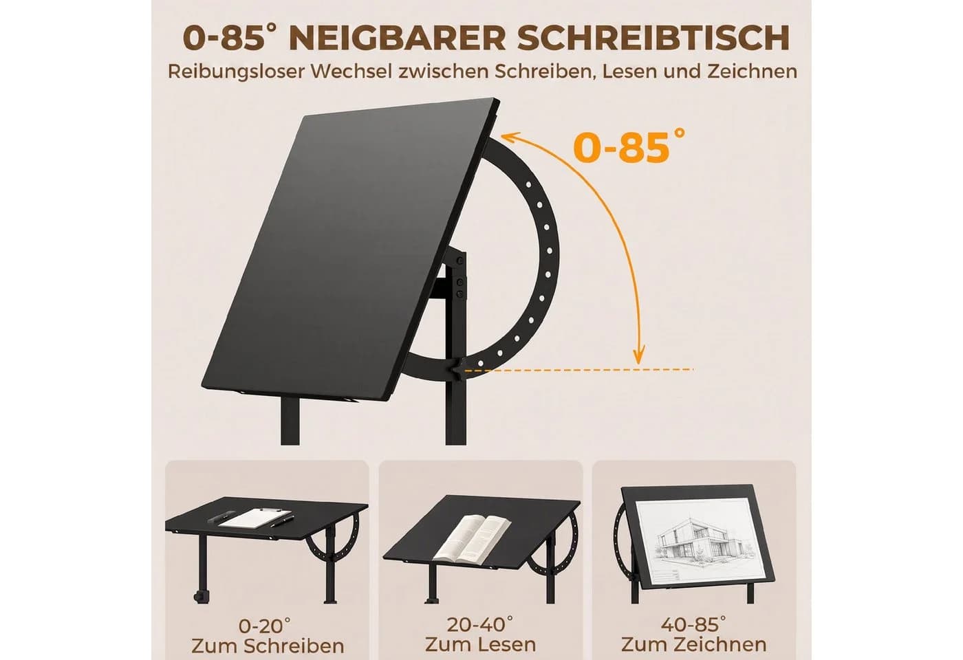 HOMCOM Zeichentisch Höhen- & neigungsverstellbar Schwarz - Bild 4