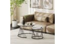 HOMCOM Couchtisch Runder Satztisch 2-tlg. Grau Metallrahmen Marmor-Look Bild 2
