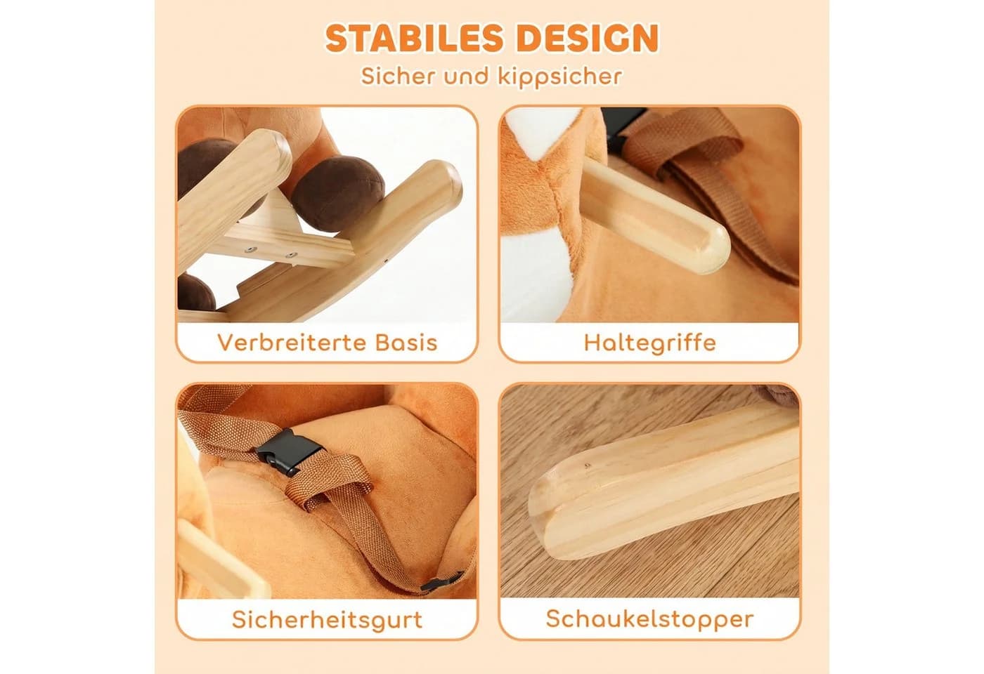 AIYAPPLAY Schaukeltier Plüsch-Schaukelpferd Hirsch Design mit Sicherheitsgurt - Bild 5