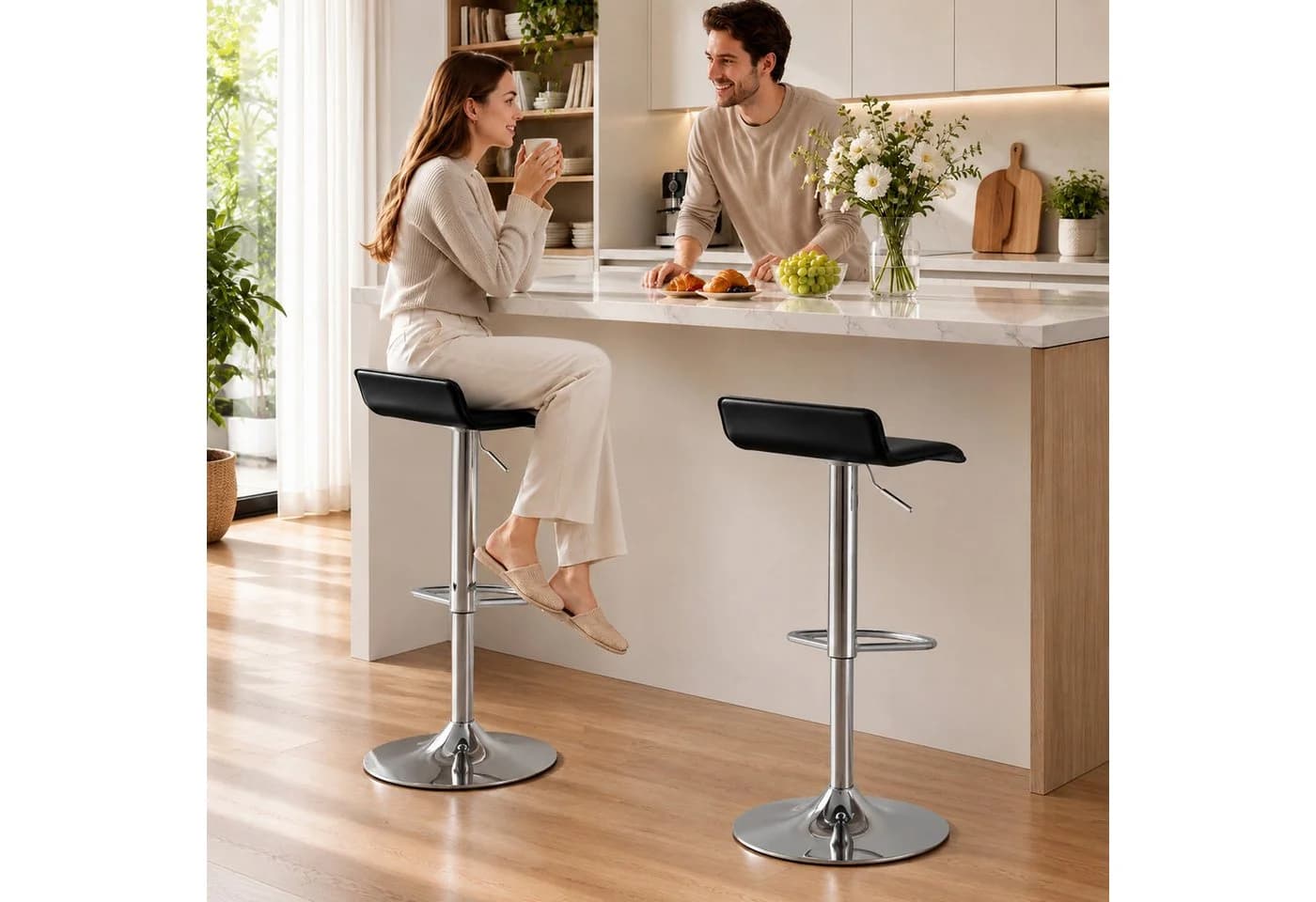 HOMCOM Barhocker höhenverstellbar Schwarz Silber 360° drehbar - Bild 2