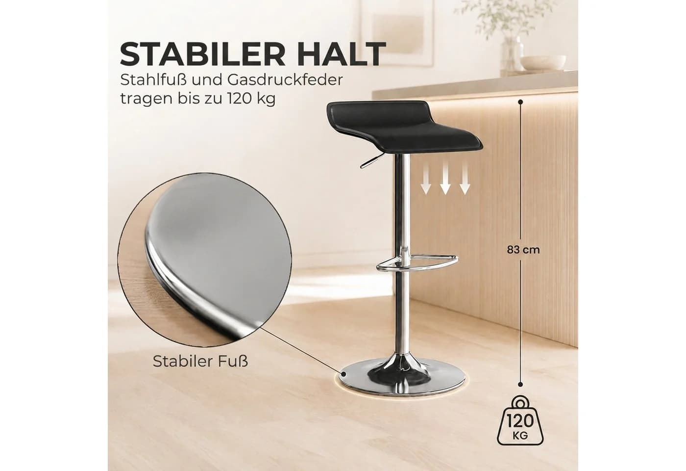 HOMCOM Barhocker höhenverstellbar Schwarz Silber 360° drehbar - Bild 5