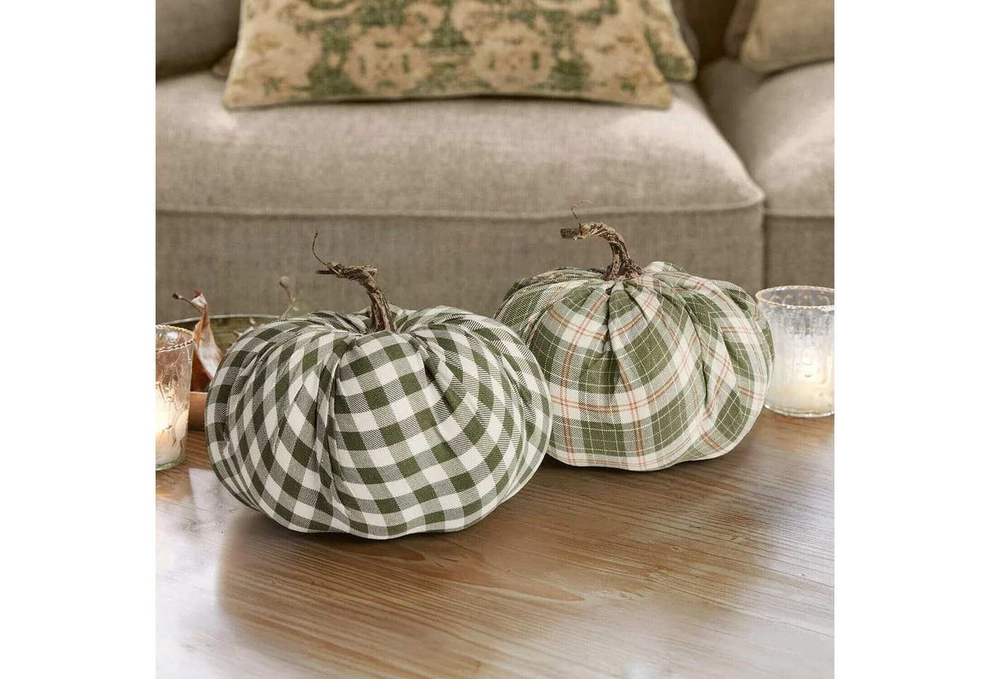 Mirabeau Deko-Kürbis 2er Set Effyl grün/creme Karomuster