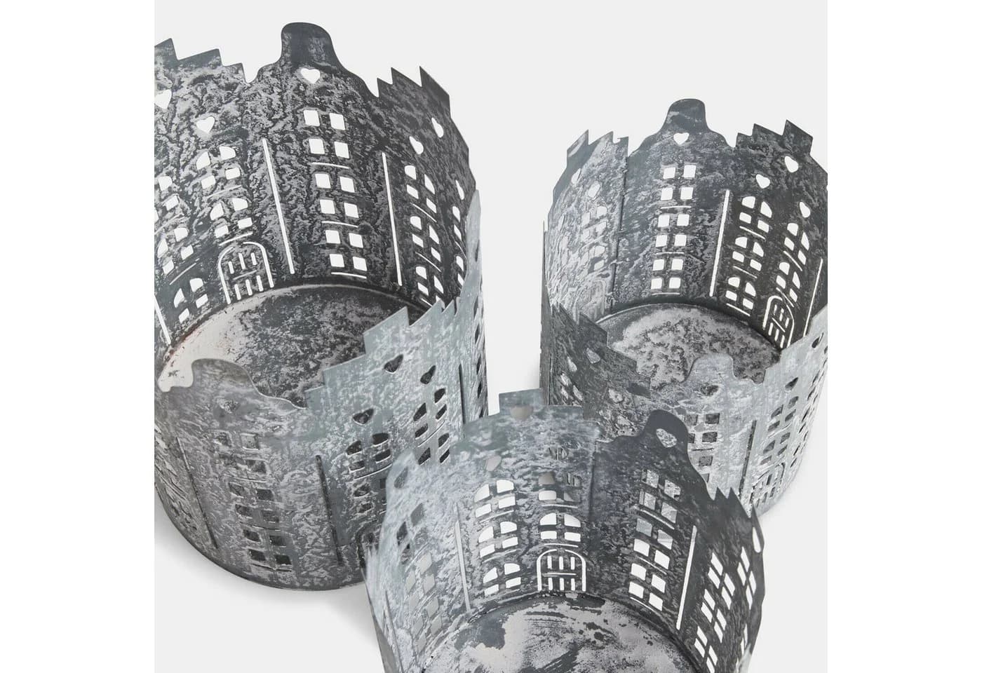 Mirabeau Kerzenhalter 3er Set Jørnvik antikgrau mit Stadtpanorama - Bild 5