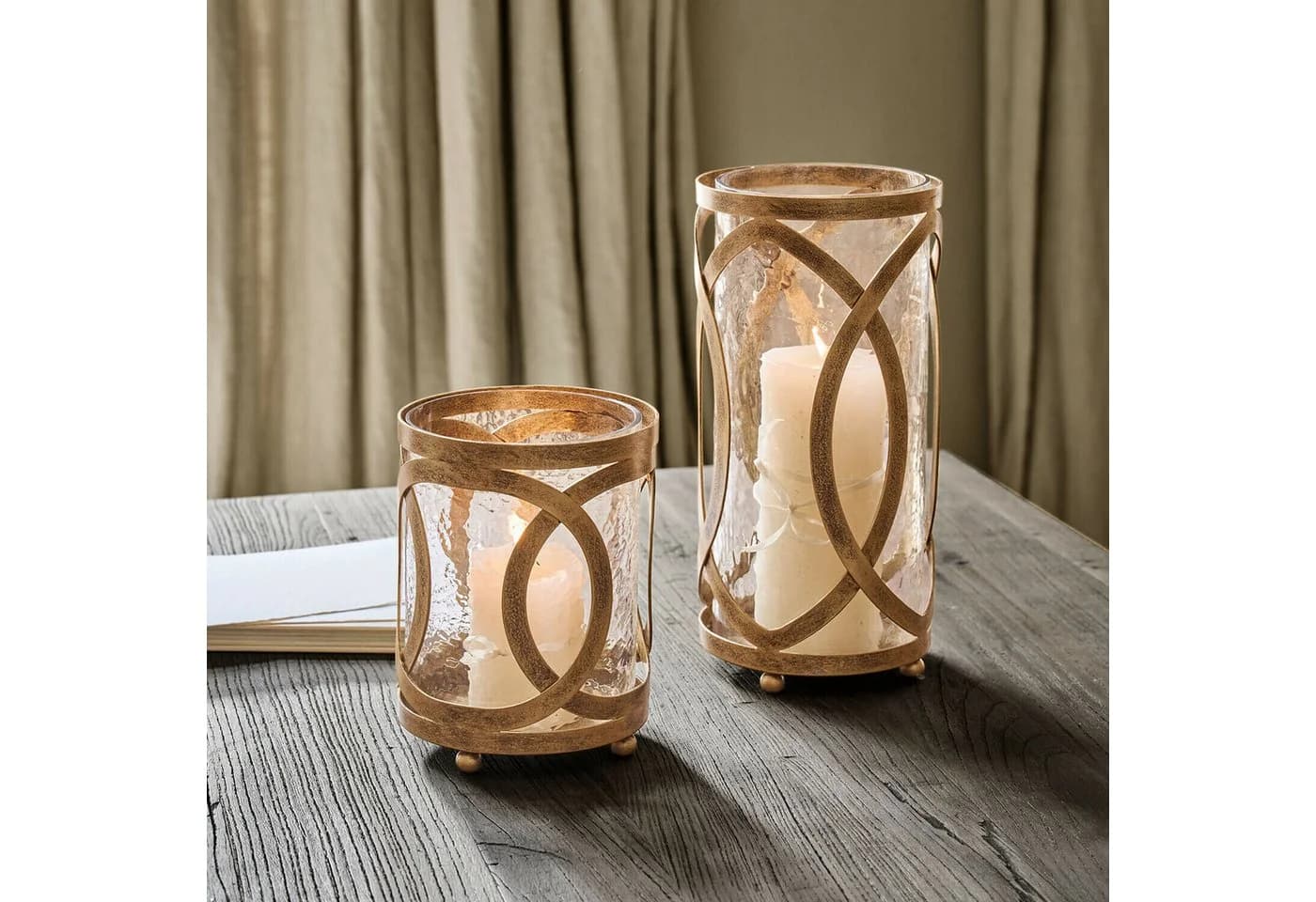 Mirabeau Windlicht 2er Set Verconi Antikgold Glas & Eisen