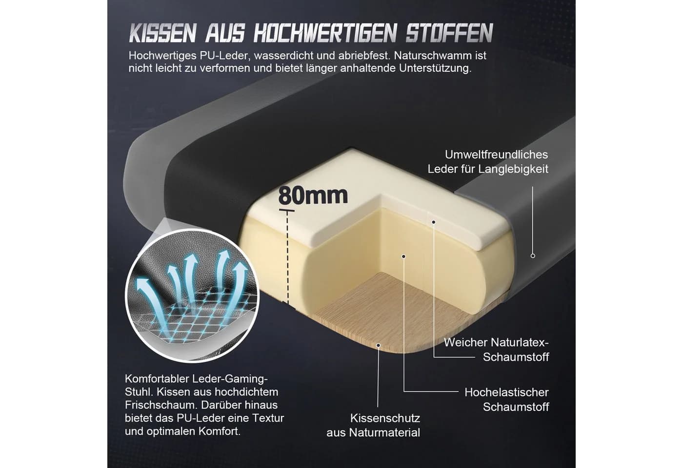 Adormii Gaming-Stuhl Ergonomisch Grau Verstellbare Armlehnen - Bild 4