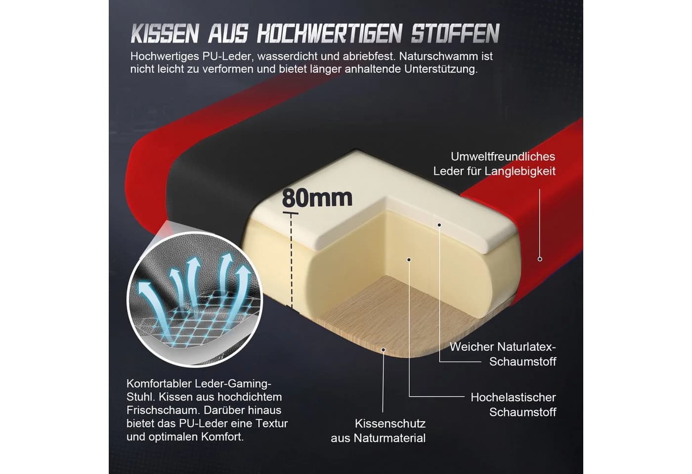 Adormii Gaming-Stuhl Ergonomisch mit Neigung 90-170° - Bild 4