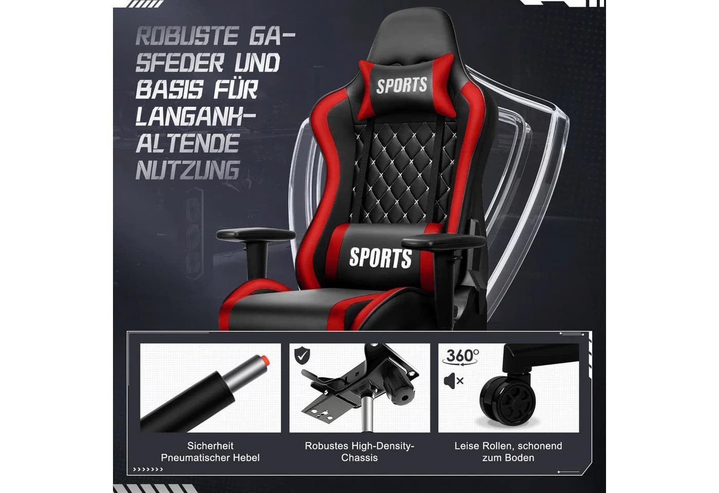 Adormii Gaming-Stuhl Ergonomisch mit Neigung 90-170° - Bild 5