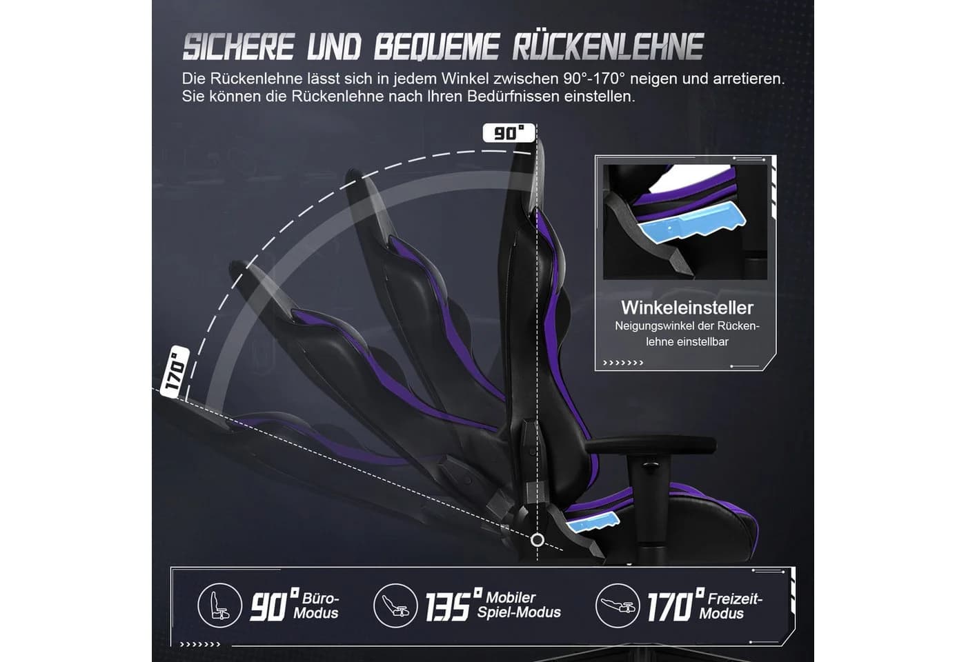 Adormii Gaming-Stuhl mit verstellbaren Armlehnen und neigbarer Rückenlehne