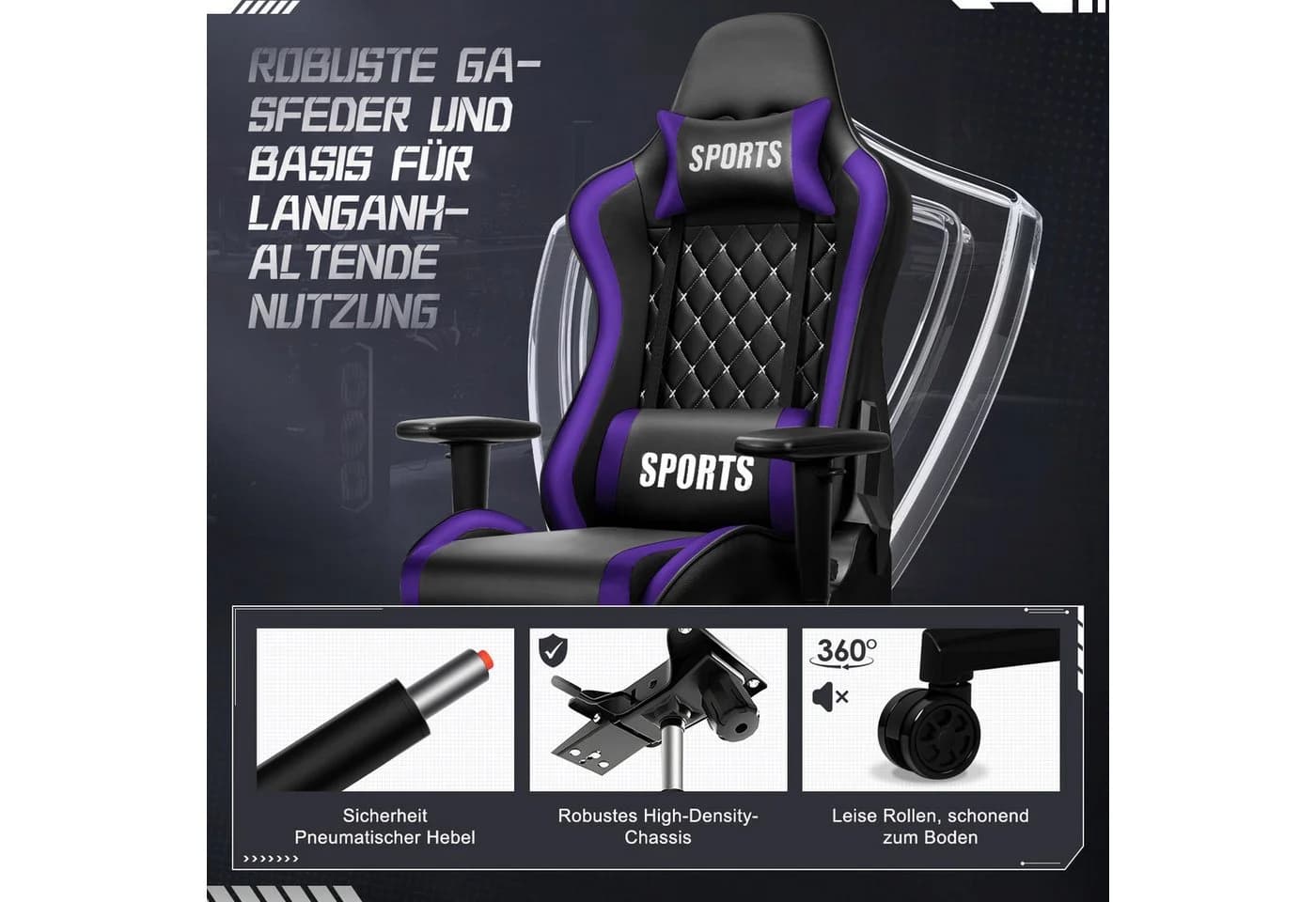 Adormii Gaming-Stuhl mit verstellbaren Armlehnen und neigbarer Rückenlehne - Bild 5