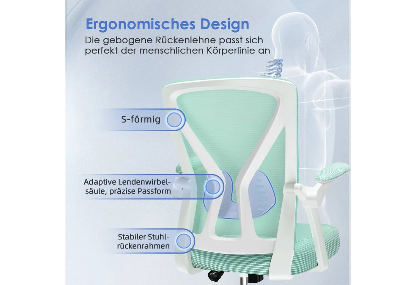 Adormii Bürostuhl mit klappbaren Armlehnen und Wippfunktion