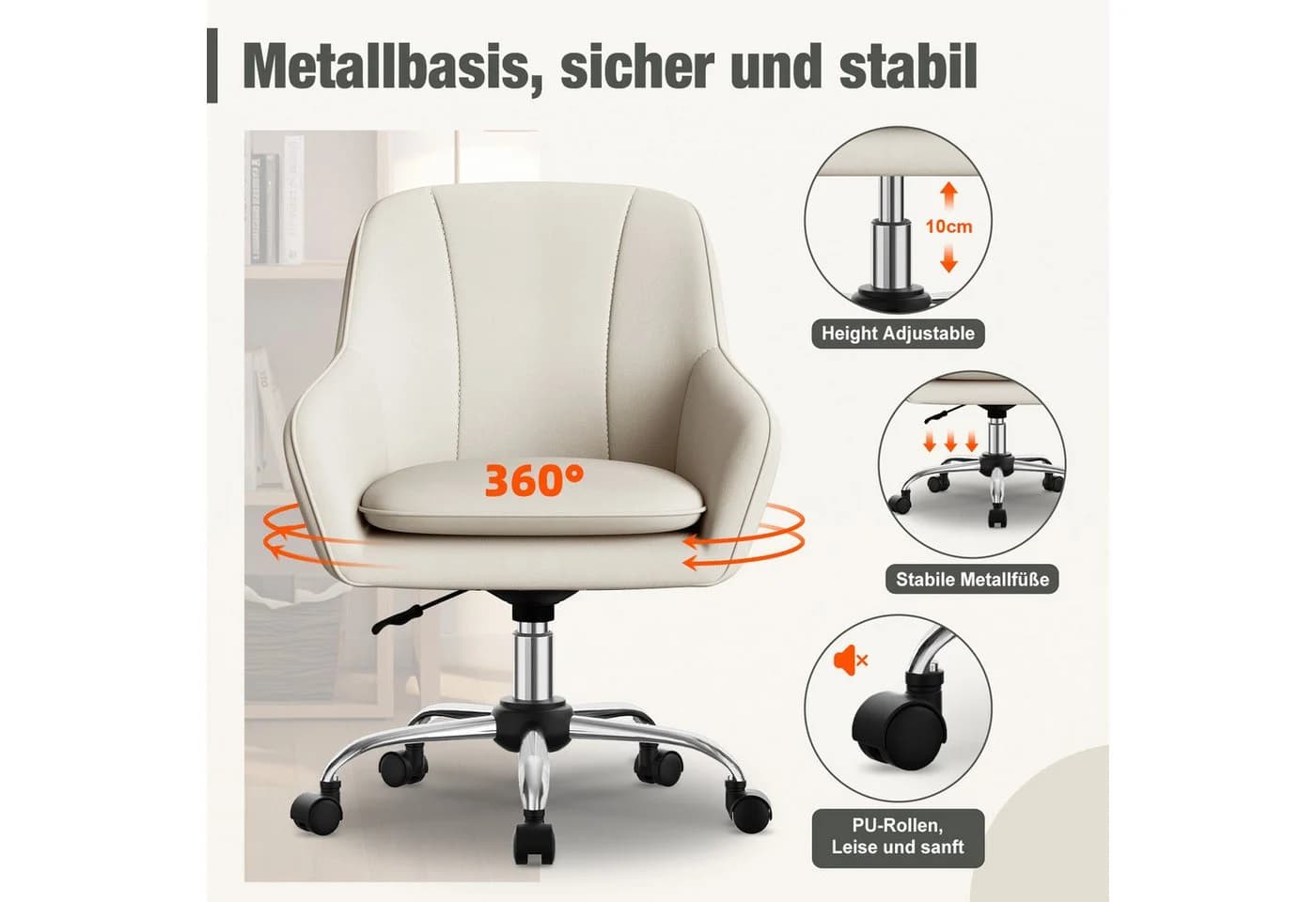 Adormii Bürostuhl mit Armlehnen, Samt, höhenverstellbar, grau/grün - Bild 4